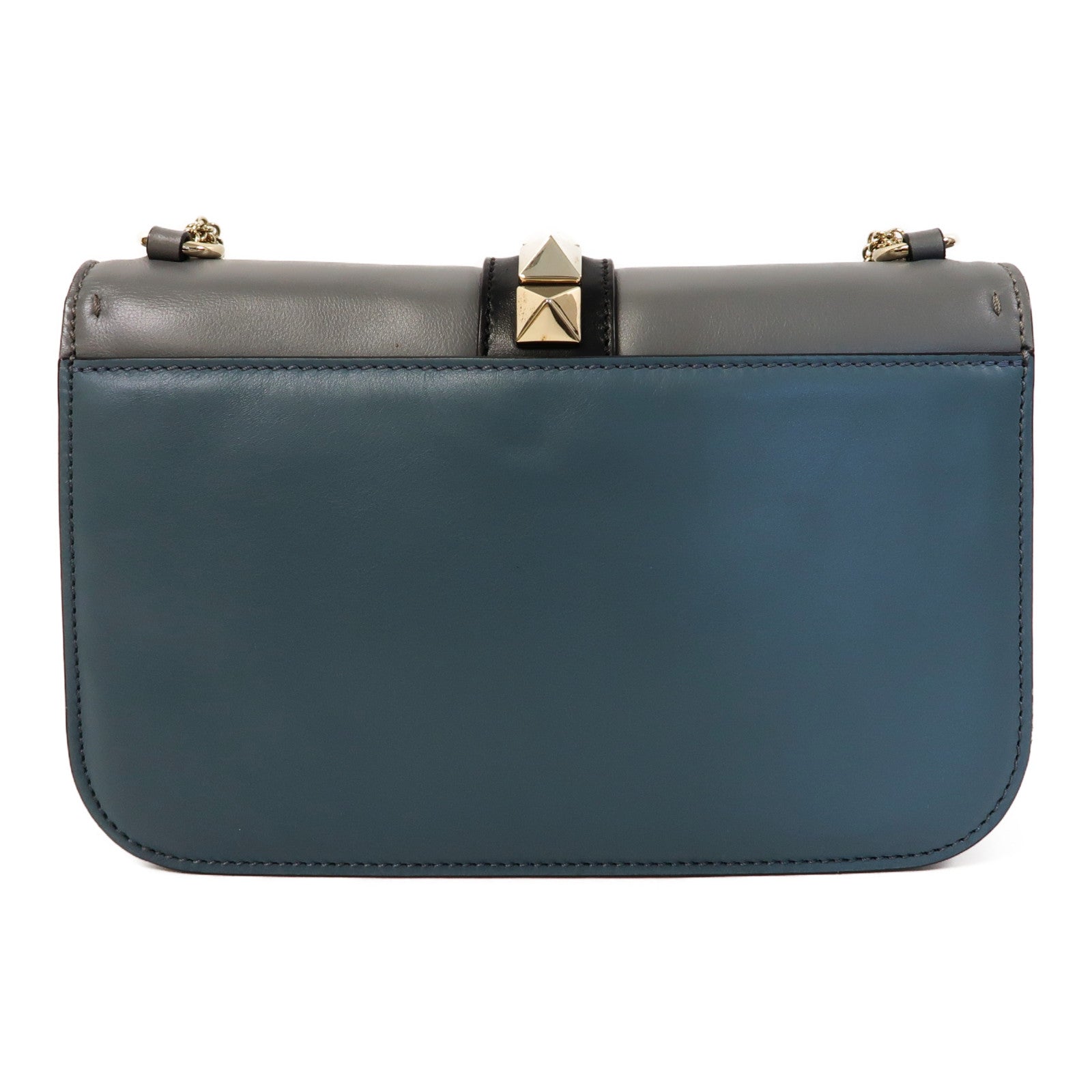 Valentino 【激減優惠】皮革Shoulder Bag銀扣肩背袋藍色/黑色