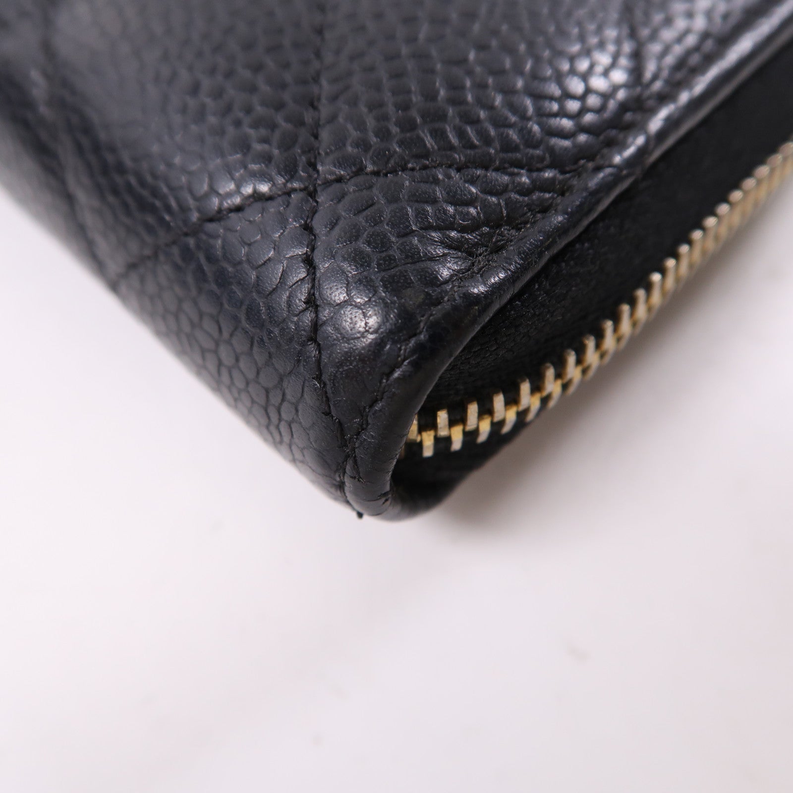 CHANEL 牛皮皮革Zipper Long Wallet金扣長錢包黑色