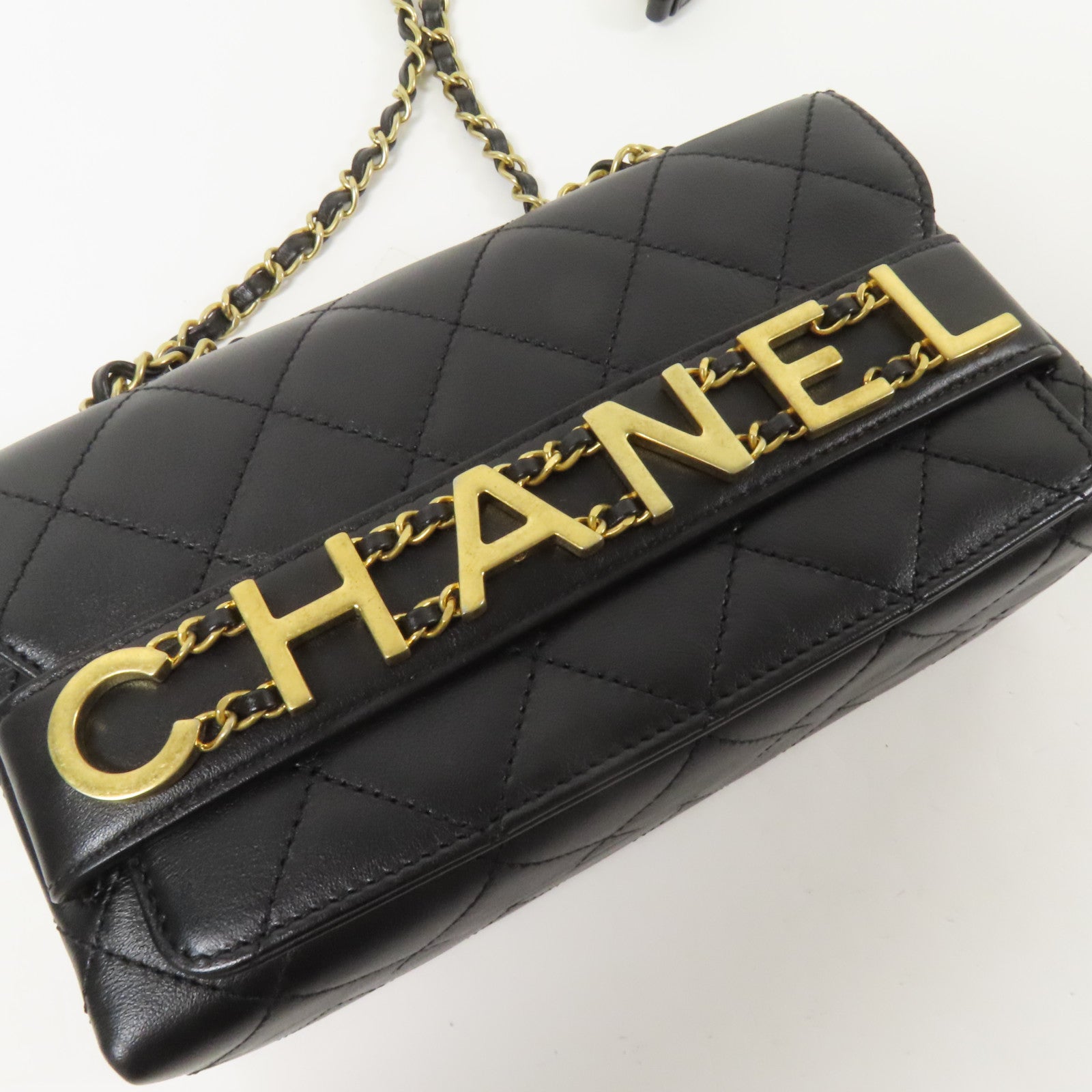 CHANEL 羊皮皮革Chain Shoulder Bag金扣鏈帶肩背袋