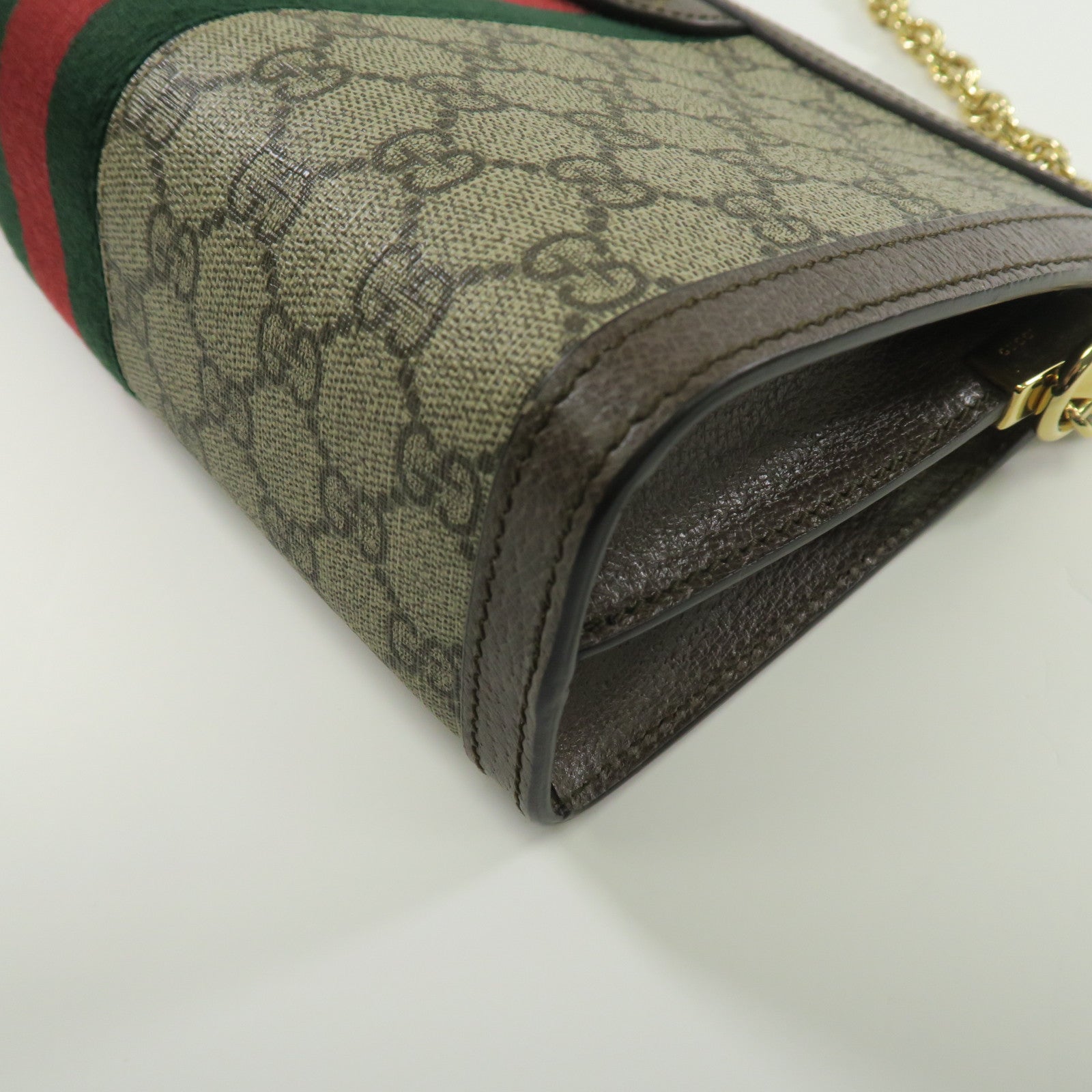 GUCCI 塗層帆布Ophidia金扣鏈帶肩背袋啡色