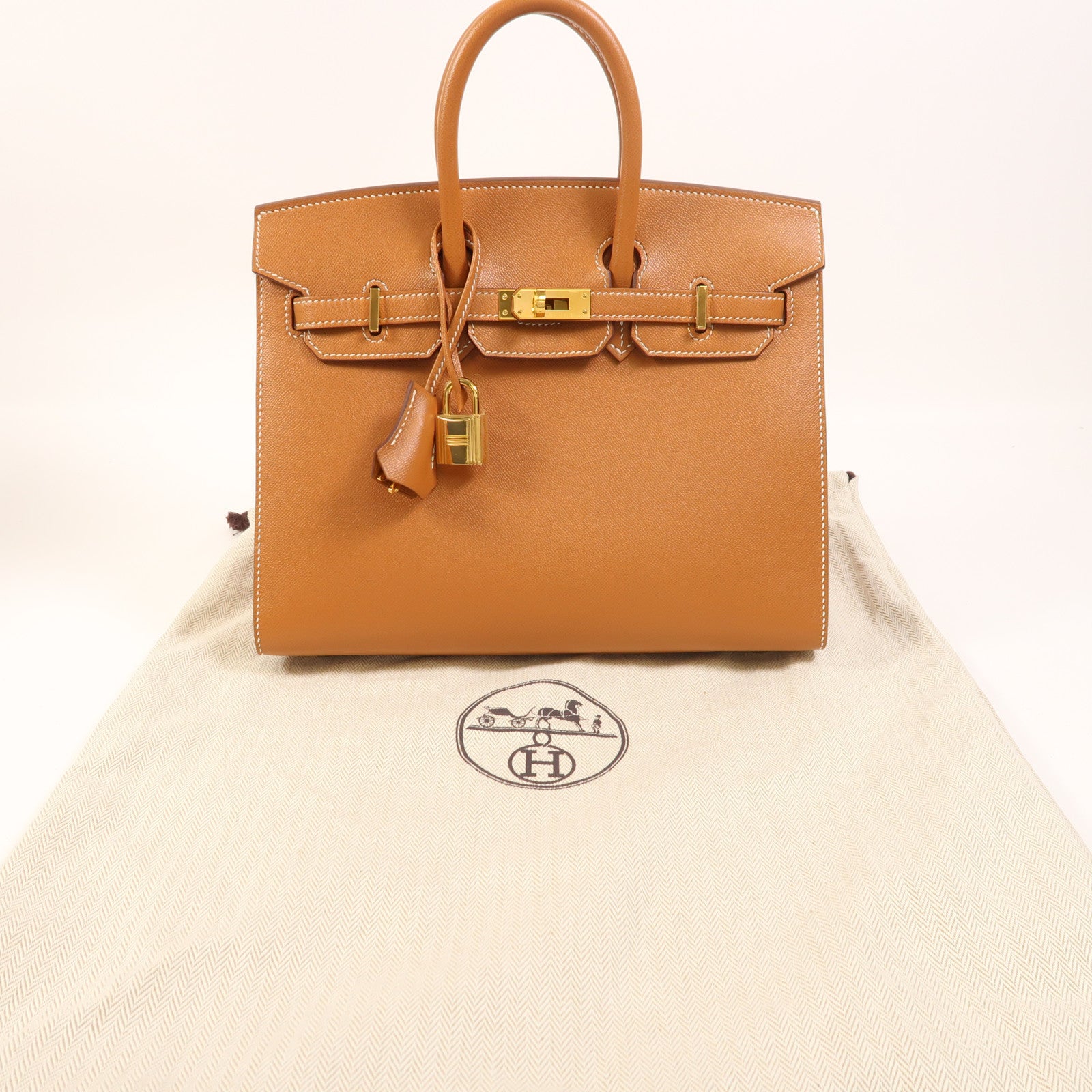HERMES Madame皮革Birkin 25金扣手挽袋Gold