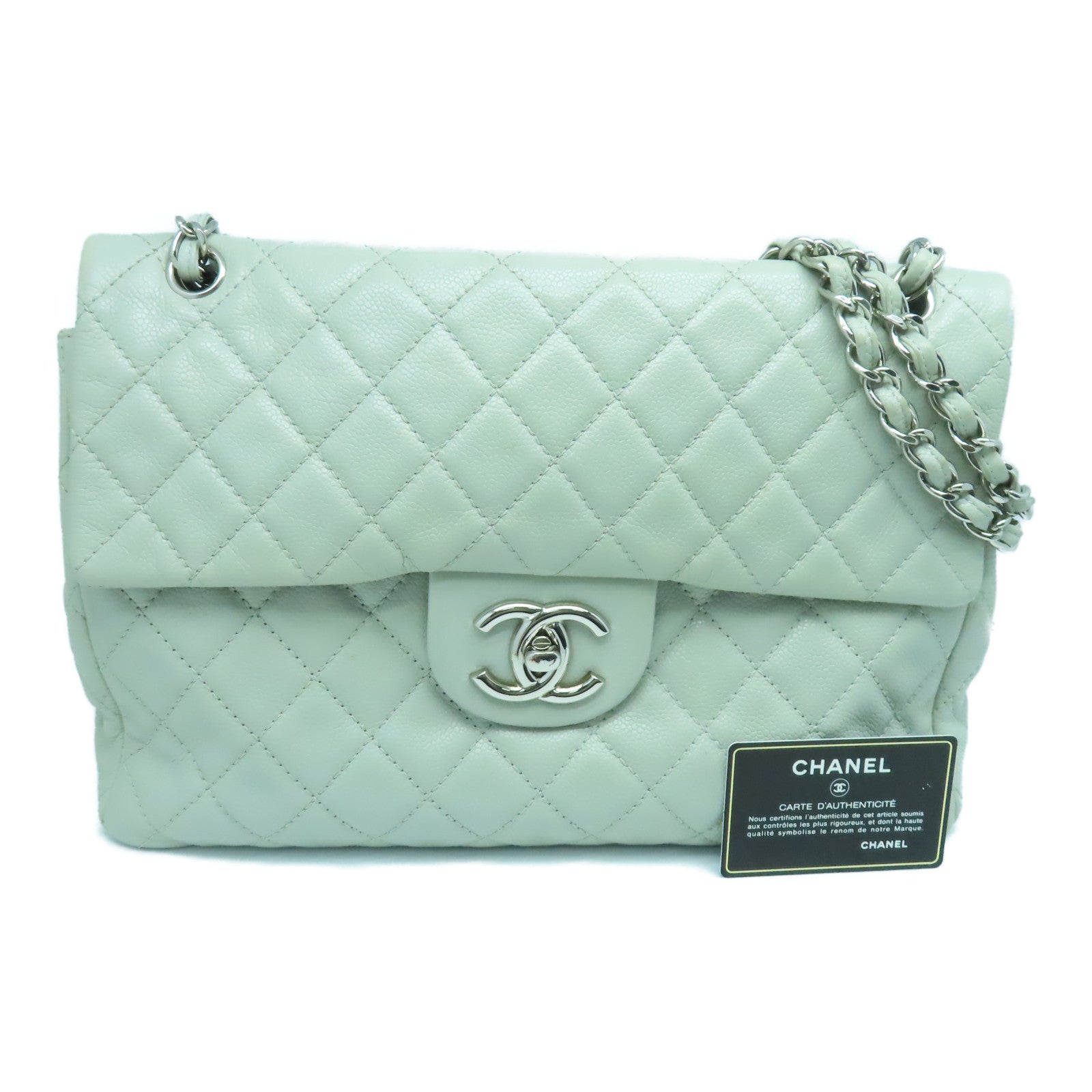 CHANEL 【激減優惠】菱格Caviar皮革Chain Shoulder銀扣肩背袋灰色