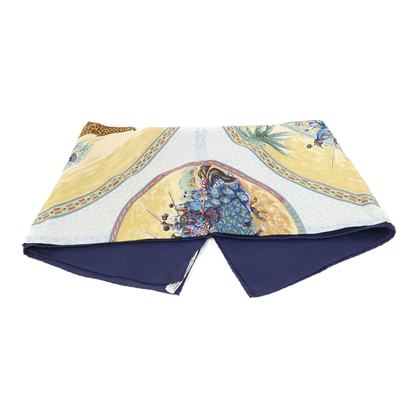 HERMES 絲質Scarf 90X90cm絲巾深藍色/彩色