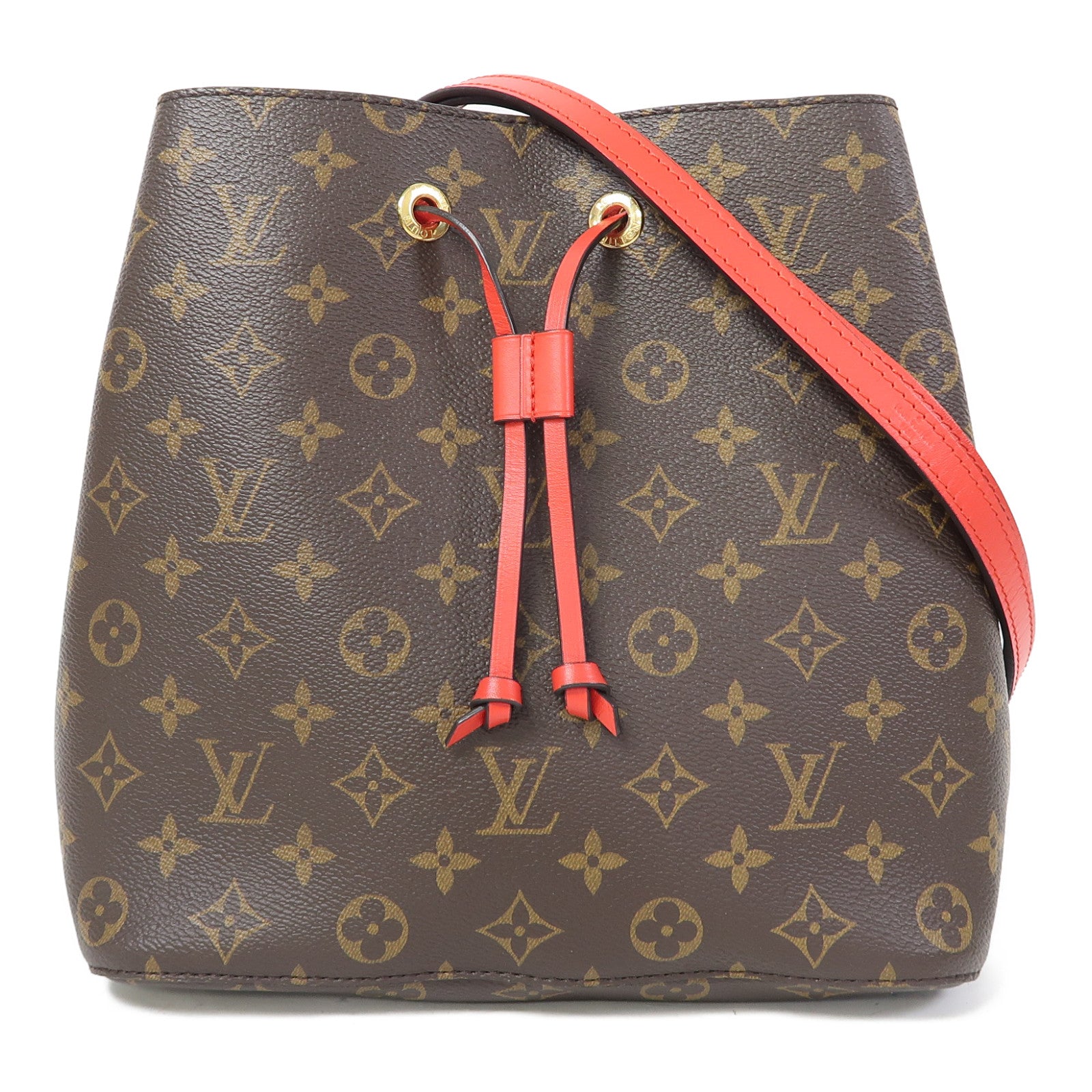 LOUIS VUITTON Monogram Neo Noe MM金扣肩背袋啡色/紅色