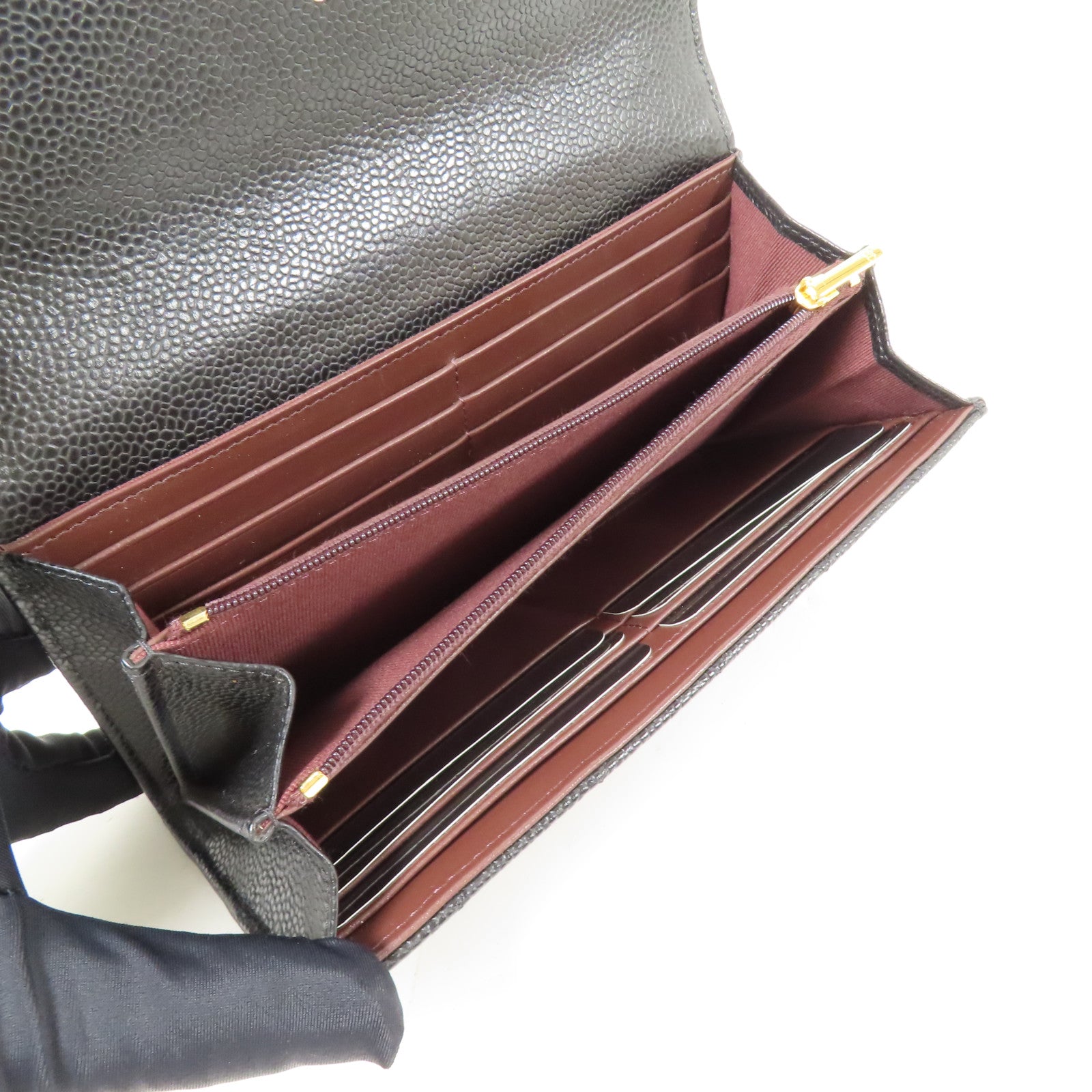 CHANEL 牛皮皮革Long Wallet金扣長錢包