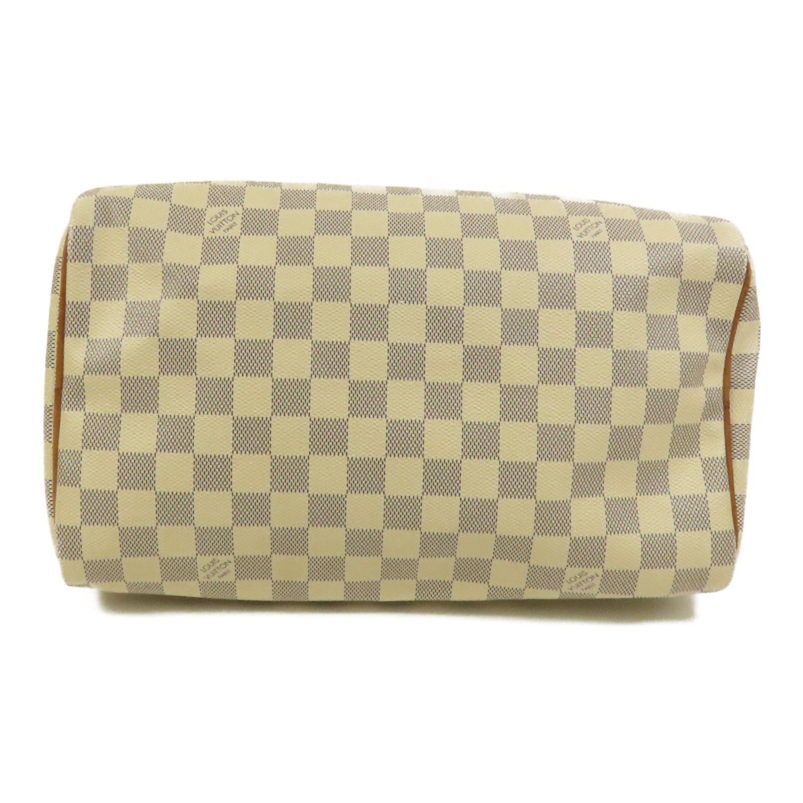 LOUIS VUITTON Damier Azur Speedy 30金扣手挽袋白色
