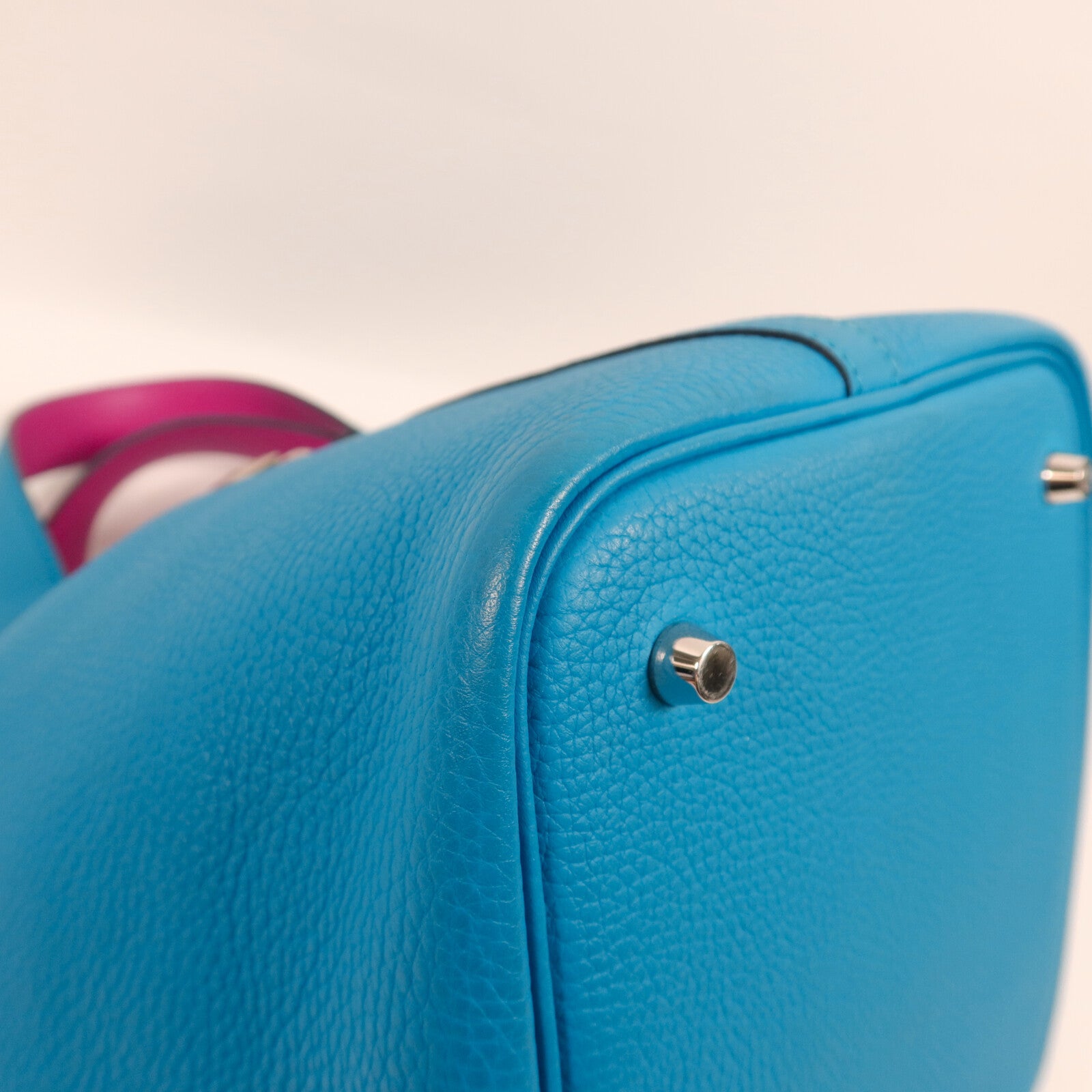 HERMES Clemence皮革Picotin MM扣手挽袋Bleu Frida/Rose Mex