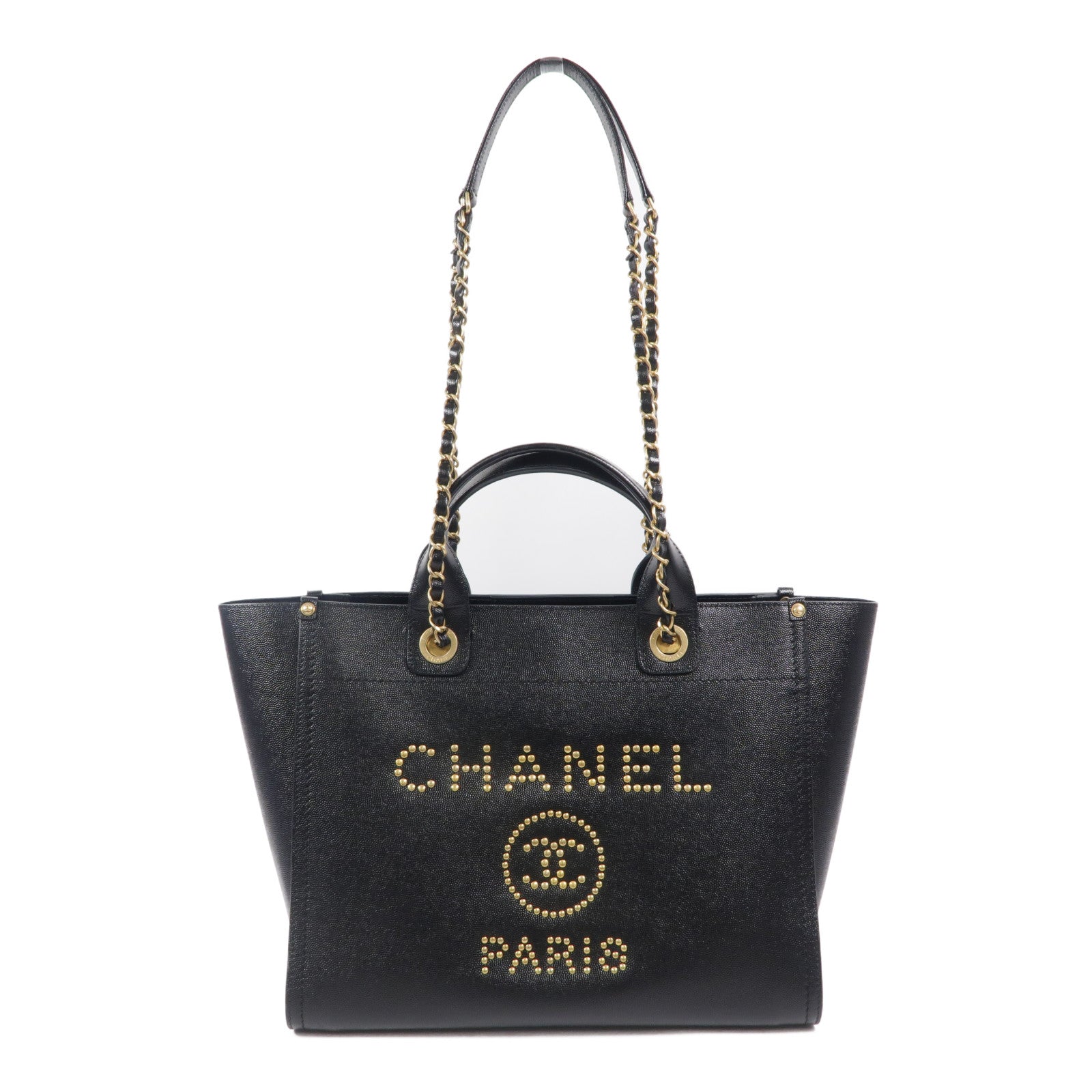 CHANEL 牛皮皮革Deauville Tote鏈帶手挽肩背兩用袋