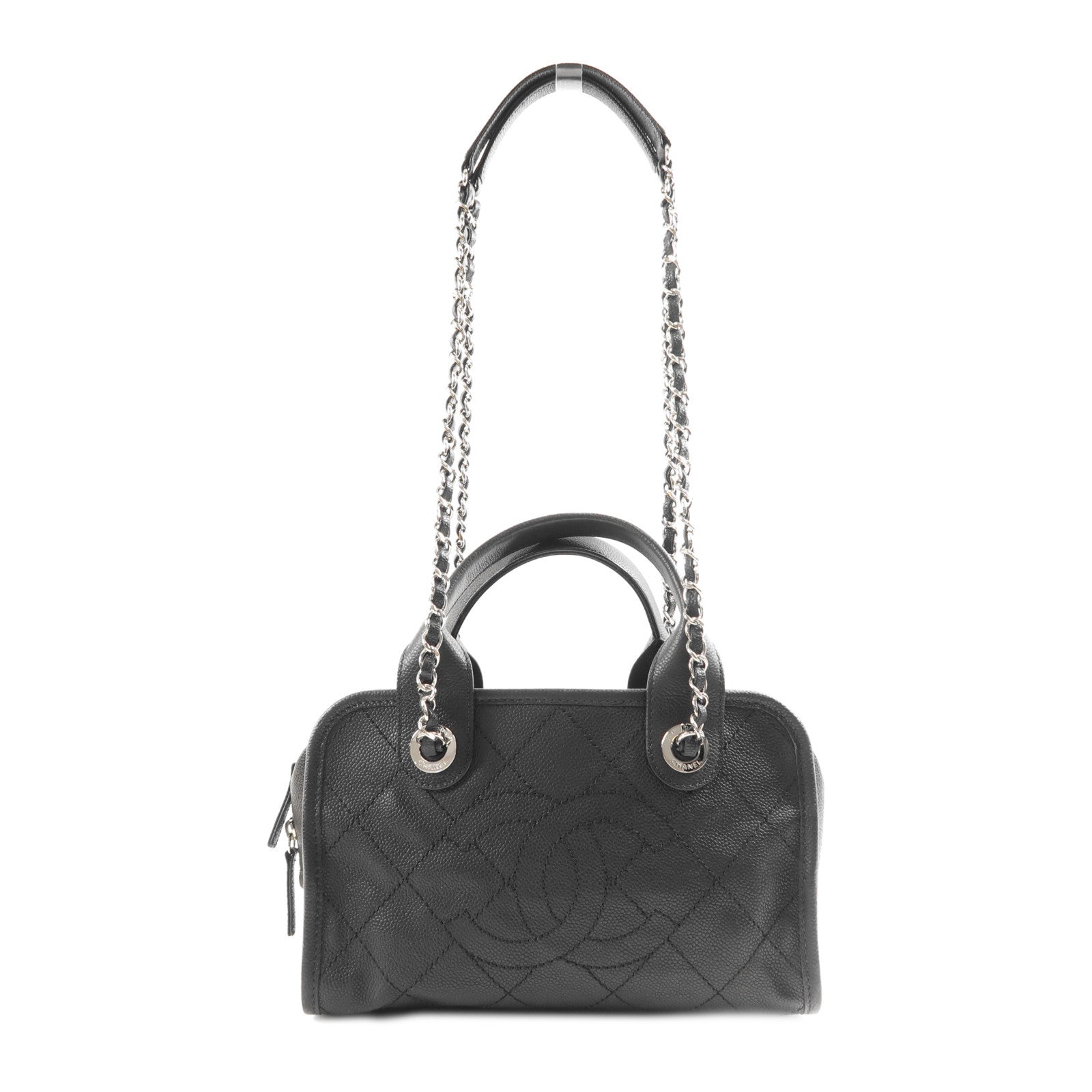 CHANEL 牛皮皮革Shoulder Bag銀扣手挽肩背兩用袋