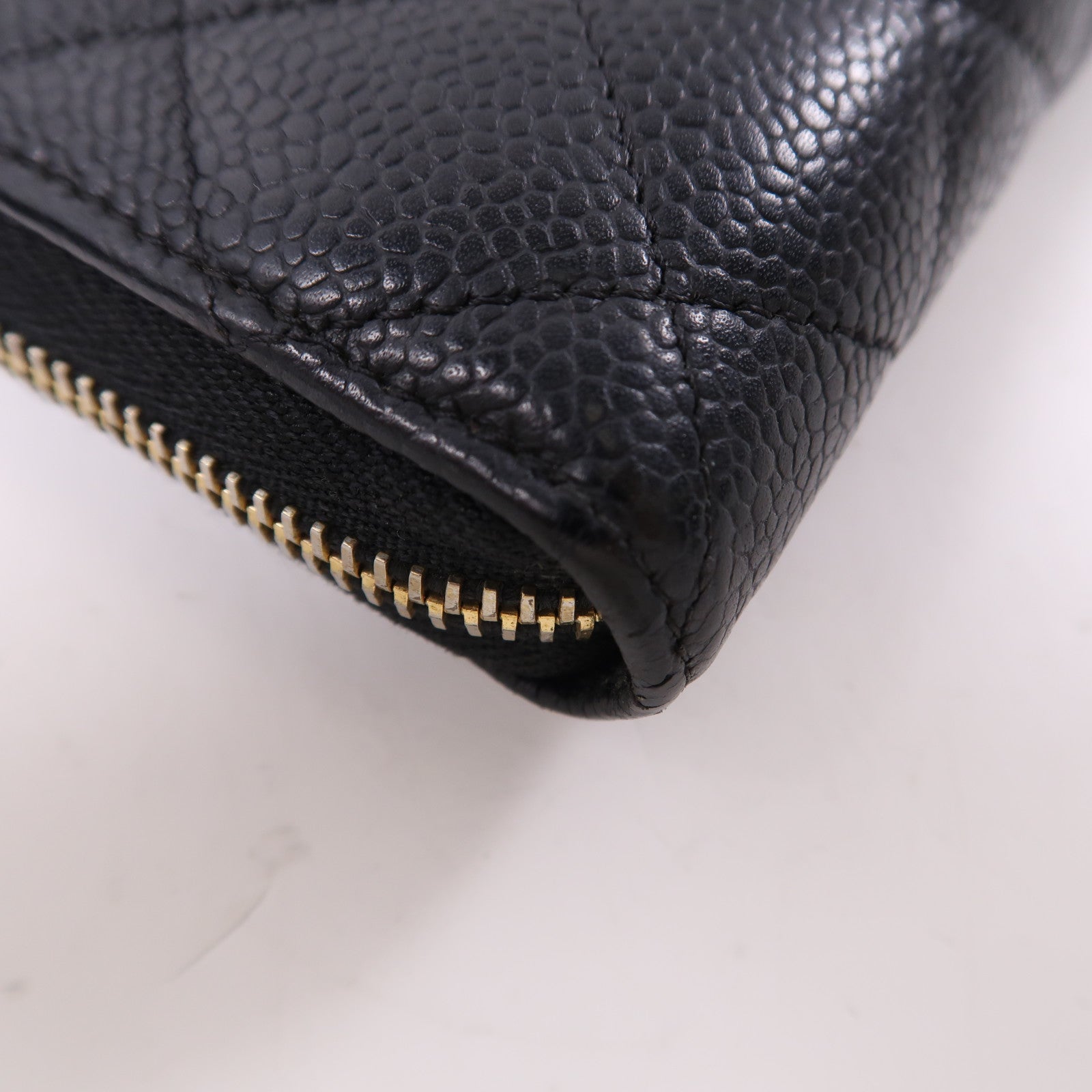 CHANEL 牛皮皮革Zipper Long Wallet金扣長錢包黑色