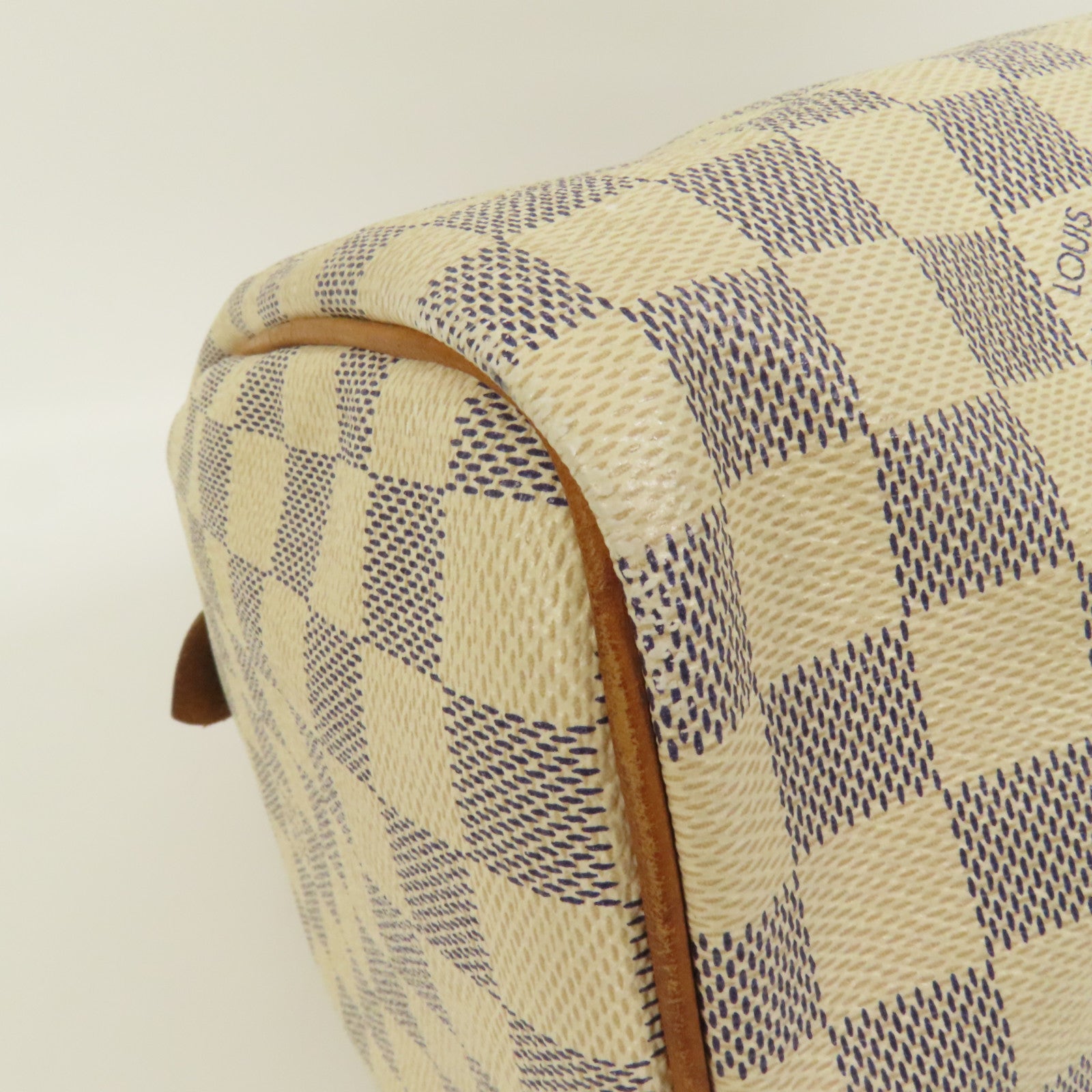 LOUIS VUITTON Damier Azur Speedy 30金扣手挽袋白色