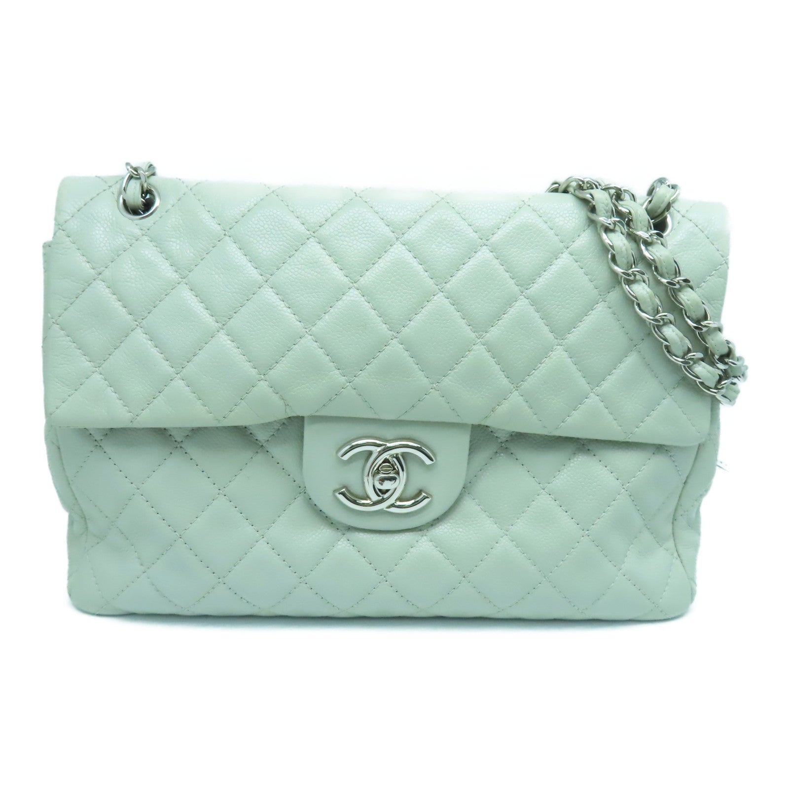 CHANEL 【激減優惠】菱格Caviar皮革Chain Shoulder銀扣肩背袋灰色