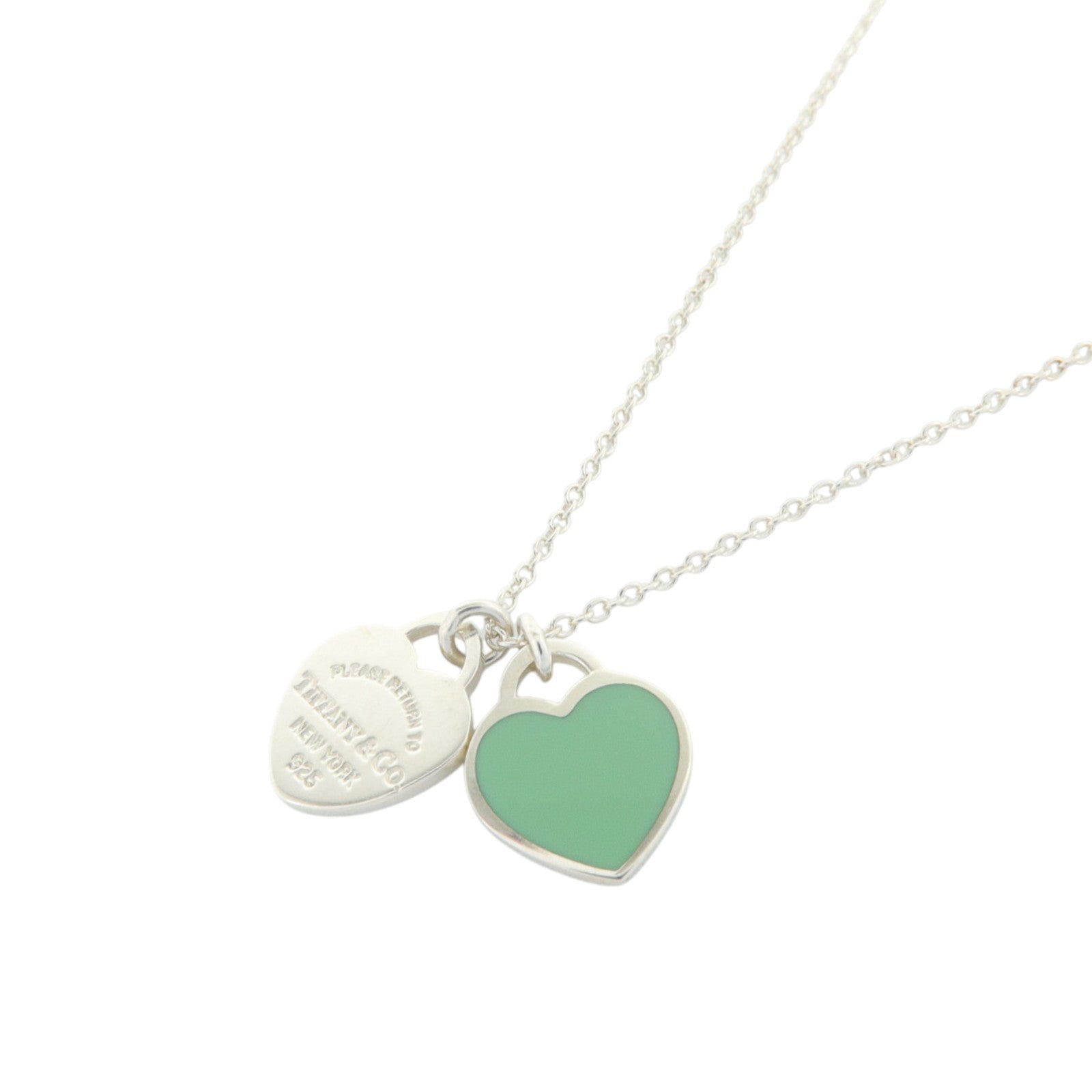 TIFFANY＆CO 925純銀/琺瑯Double Heart Tag Pendant項鏈