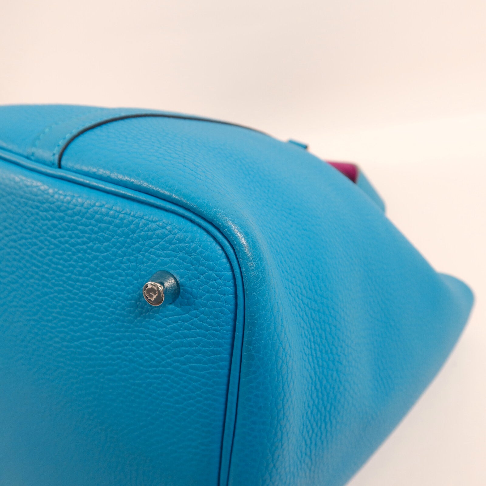 HERMES Clemence皮革Picotin MM扣手挽袋Bleu Frida/Rose Mex