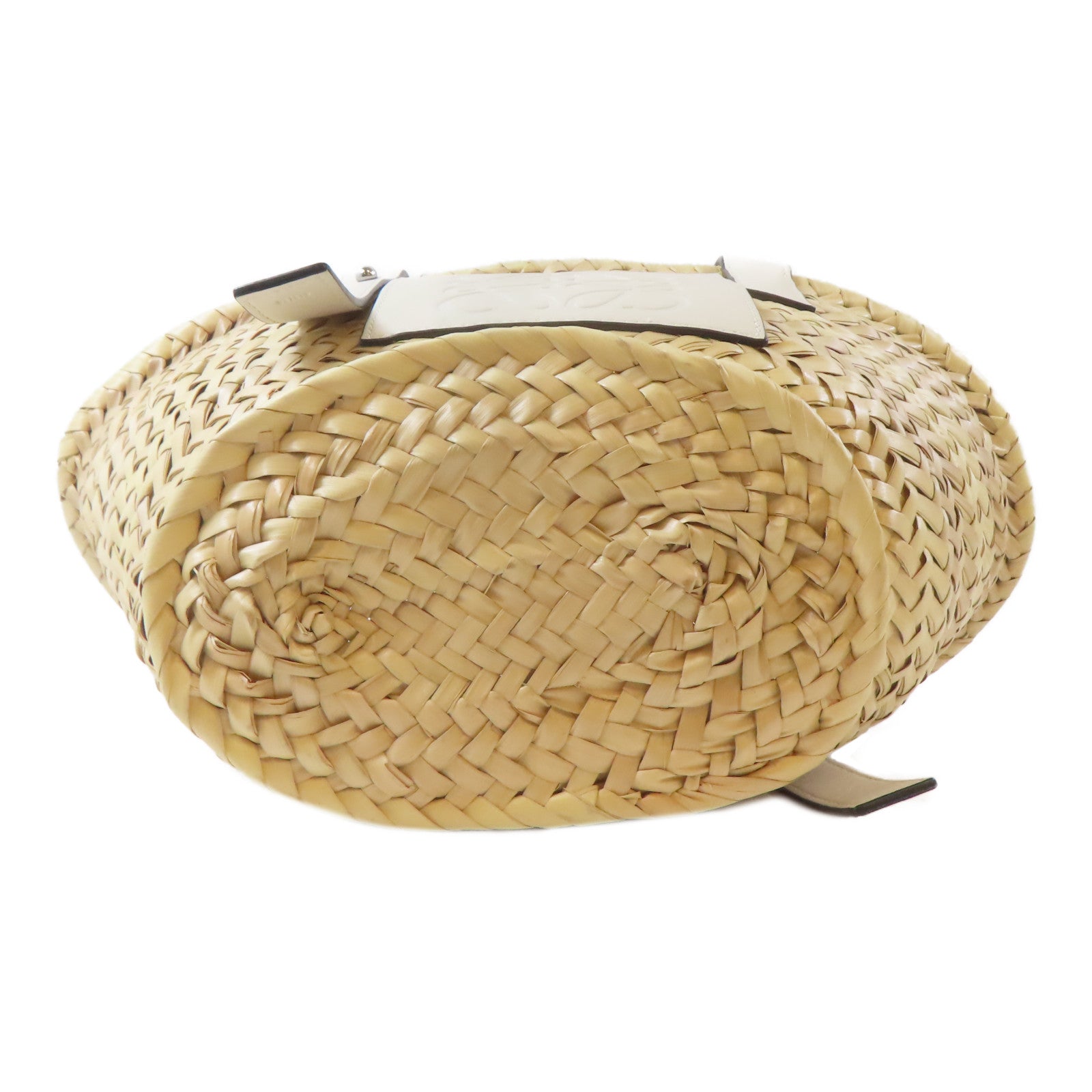 LOEWE 【激減優惠】Raffia/皮革Basket In Palm銀扣手挽袋米色/白色