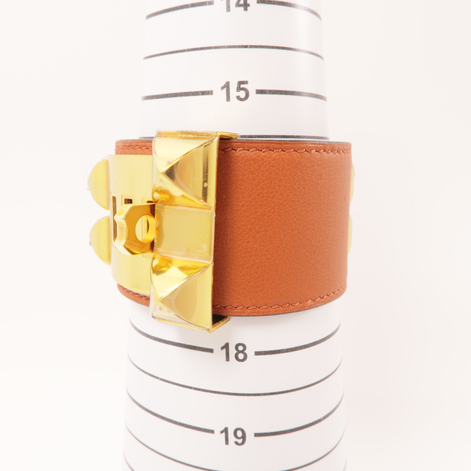 HERMES Swift皮革CDC金扣手鐲棕色