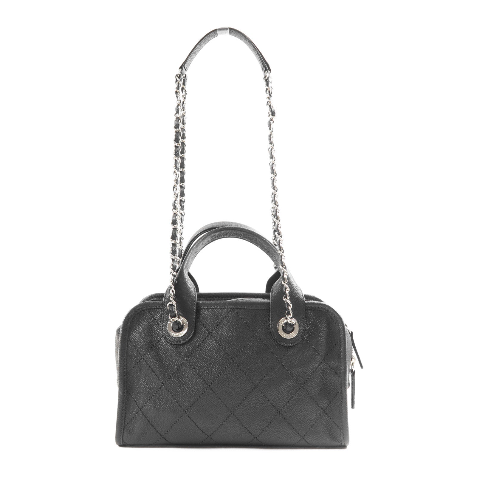 CHANEL 牛皮皮革Shoulder Bag銀扣手挽肩背兩用袋