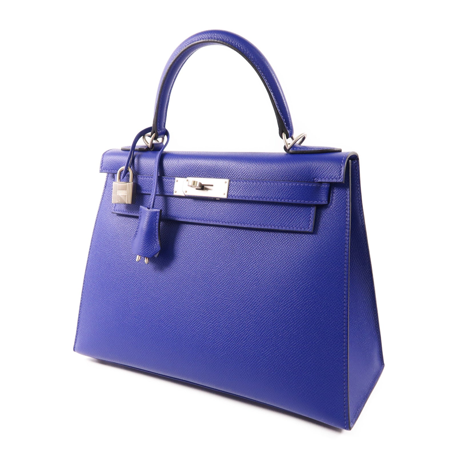 HERMES Epsom皮革Kelly 28銀扣手挽肩背兩用袋7T Bleu Electrique
