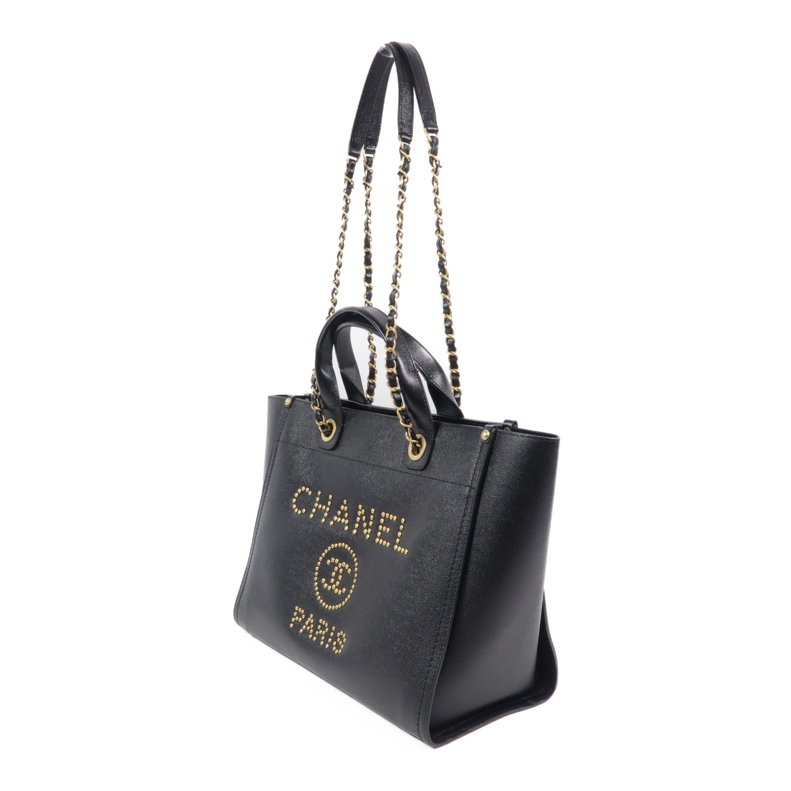 CHANEL 牛皮皮革Deauville Tote鏈帶手挽肩背兩用袋
