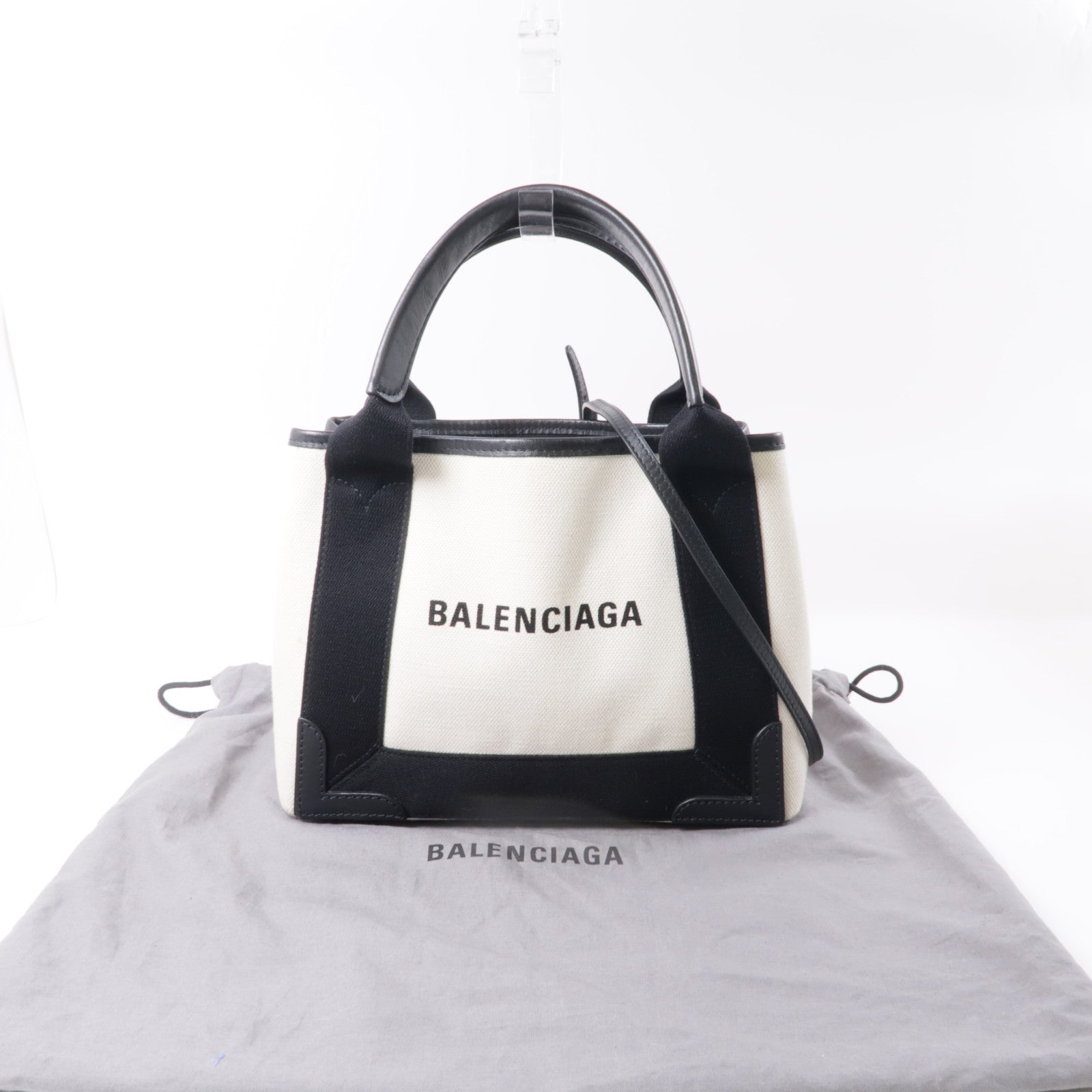 BALENCIAGA 帆布Cabas XS銀扣手挽肩背兩用袋