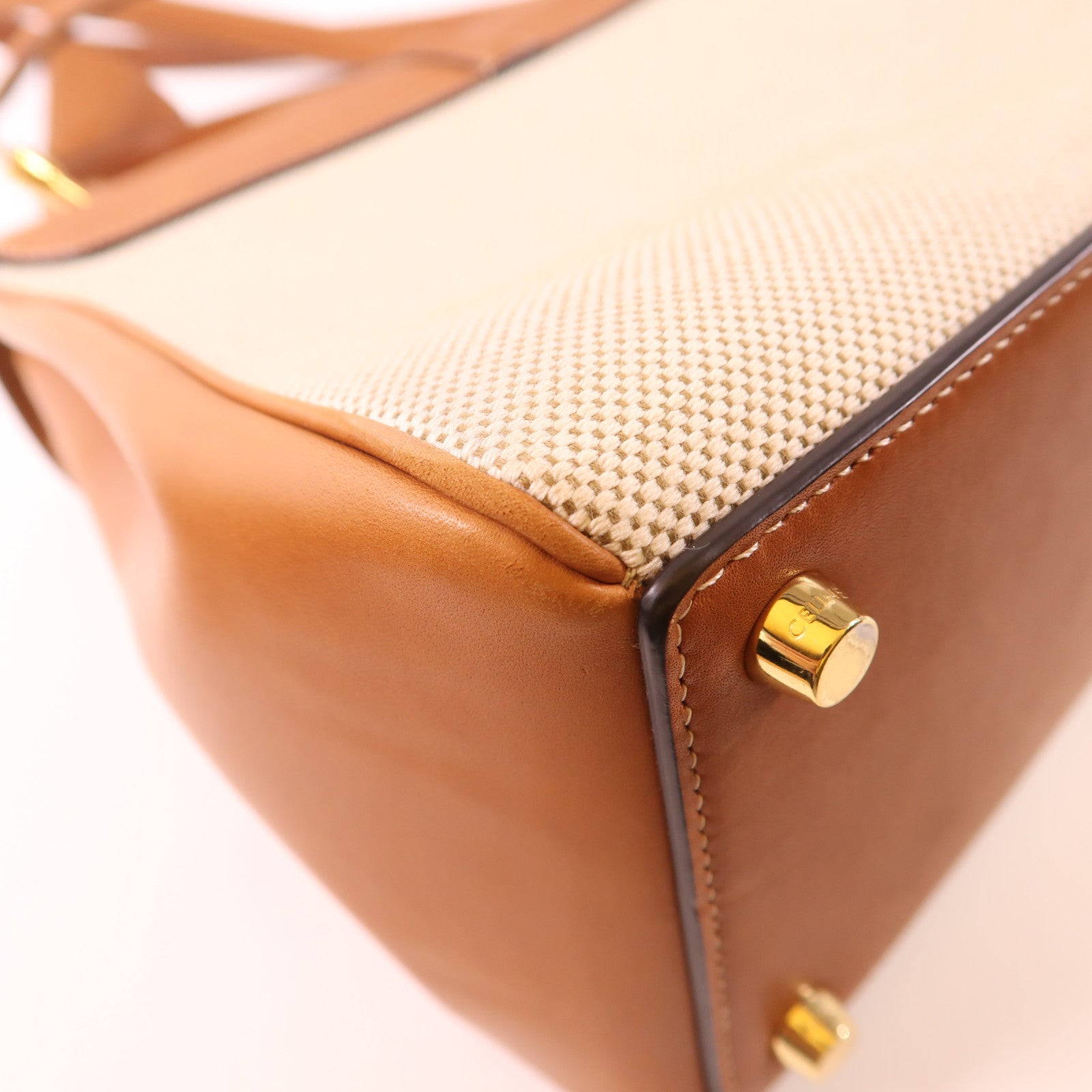 CELINE 帆布/牛皮皮革Classique 16金扣手挽肩背兩用袋