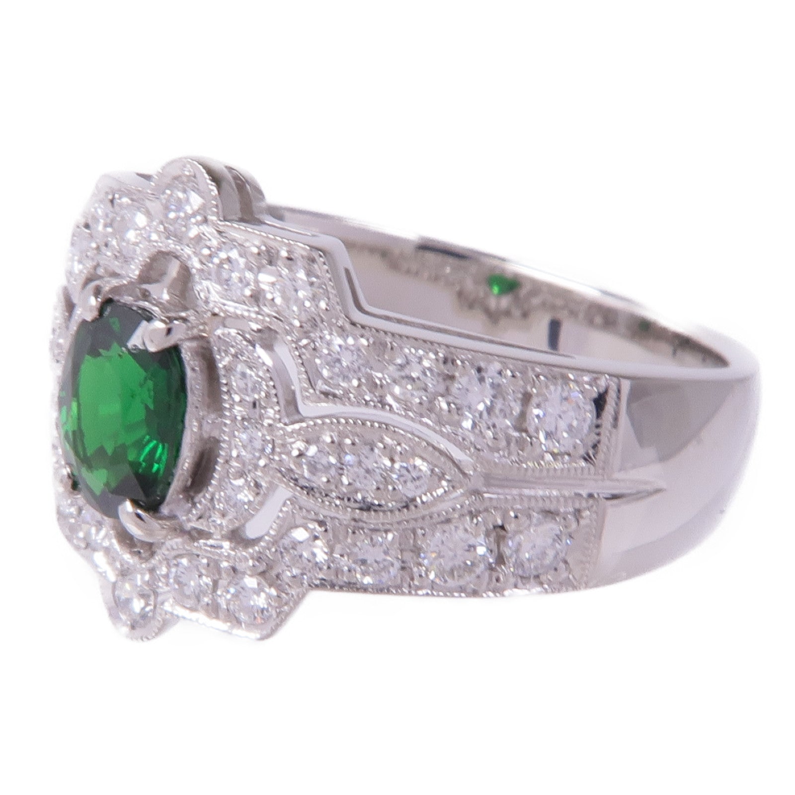 JEWELRY PT950鉑金Garnet Diamond Ring鈣鋁榴石/鑽石戒指US#7.25