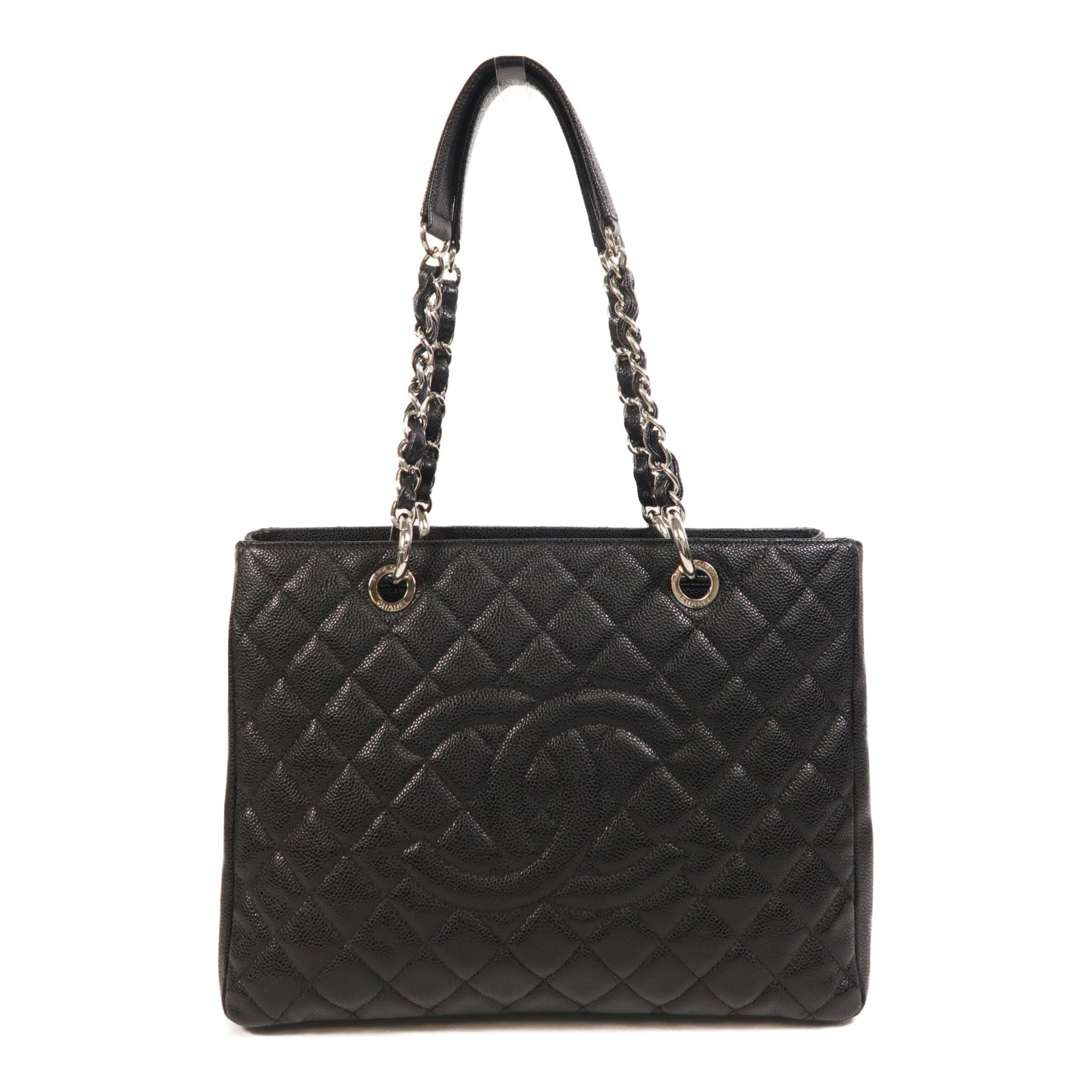 CHANEL 牛皮皮革GST Grand Shopping Tote Bag銀扣鏈帶肩背袋