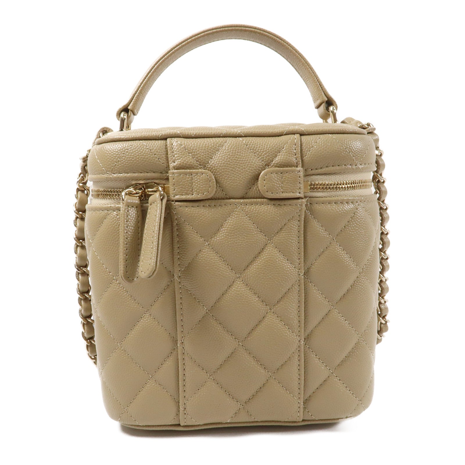 CHANEL 牛皮皮革Vanity Case金扣鏈帶手挽肩背兩用袋