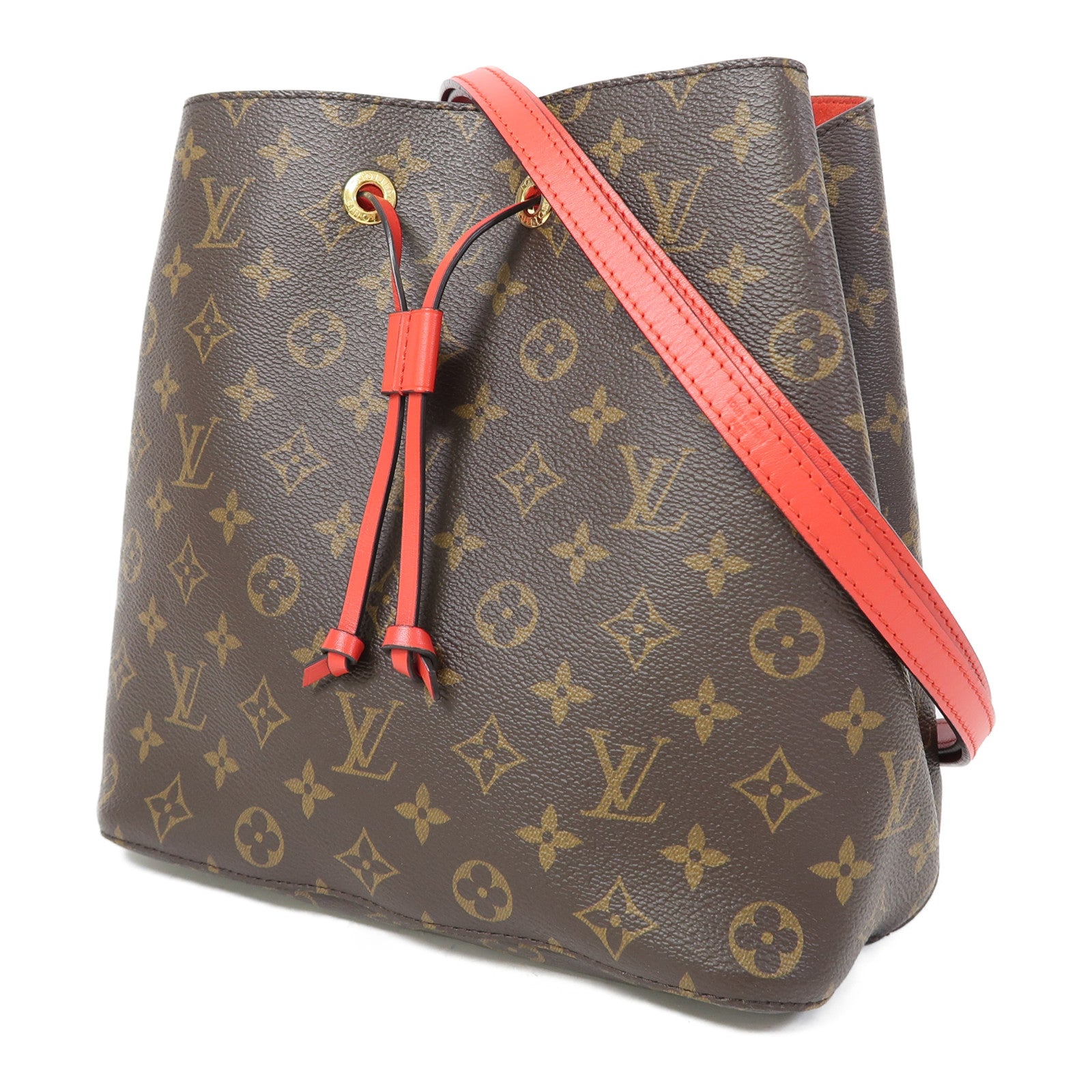 LOUIS VUITTON Monogram Neo Noe MM金扣肩背袋啡色/紅色
