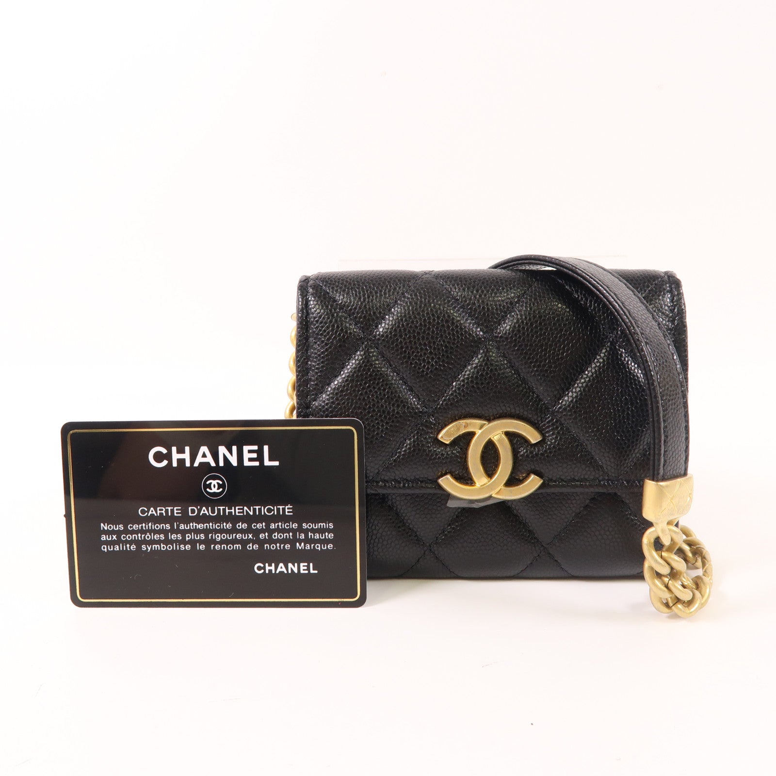 CHANEL 牛皮皮革Card Case With Chain金扣肩背袋