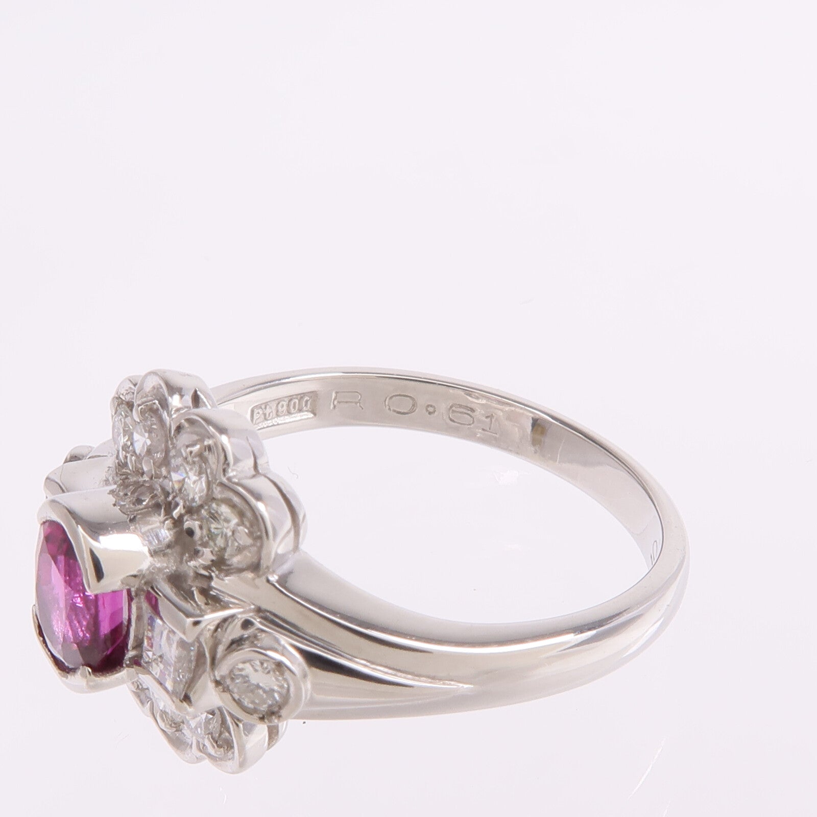 JEWELRY PT900鉑金Ruby Diamond Ring紅寶石/鑽石戒指US#5.75