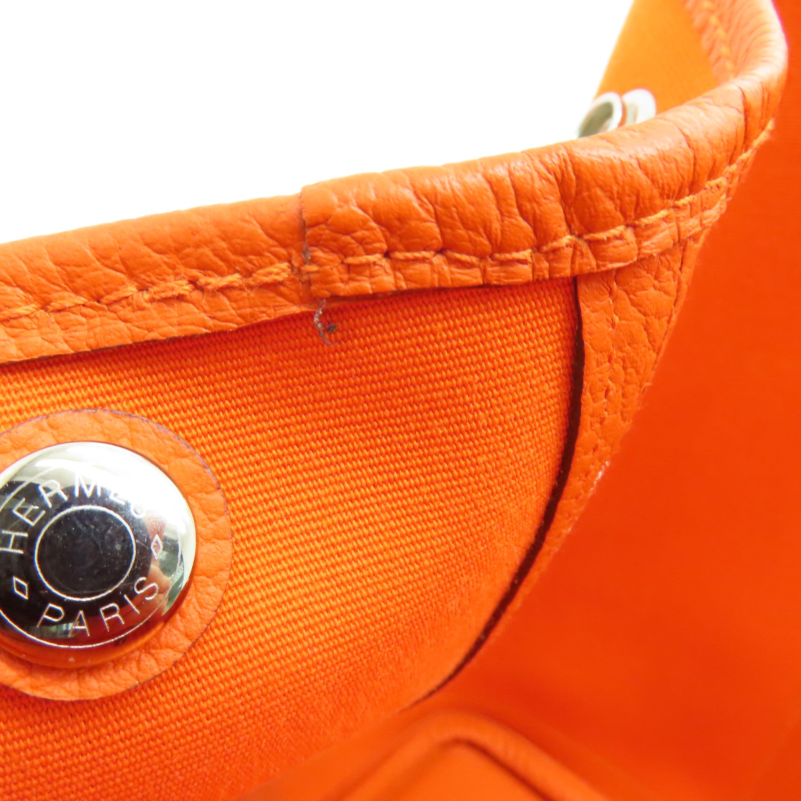 HERMES Canvas Garden Party PM Silver Button Handle Bag Orange