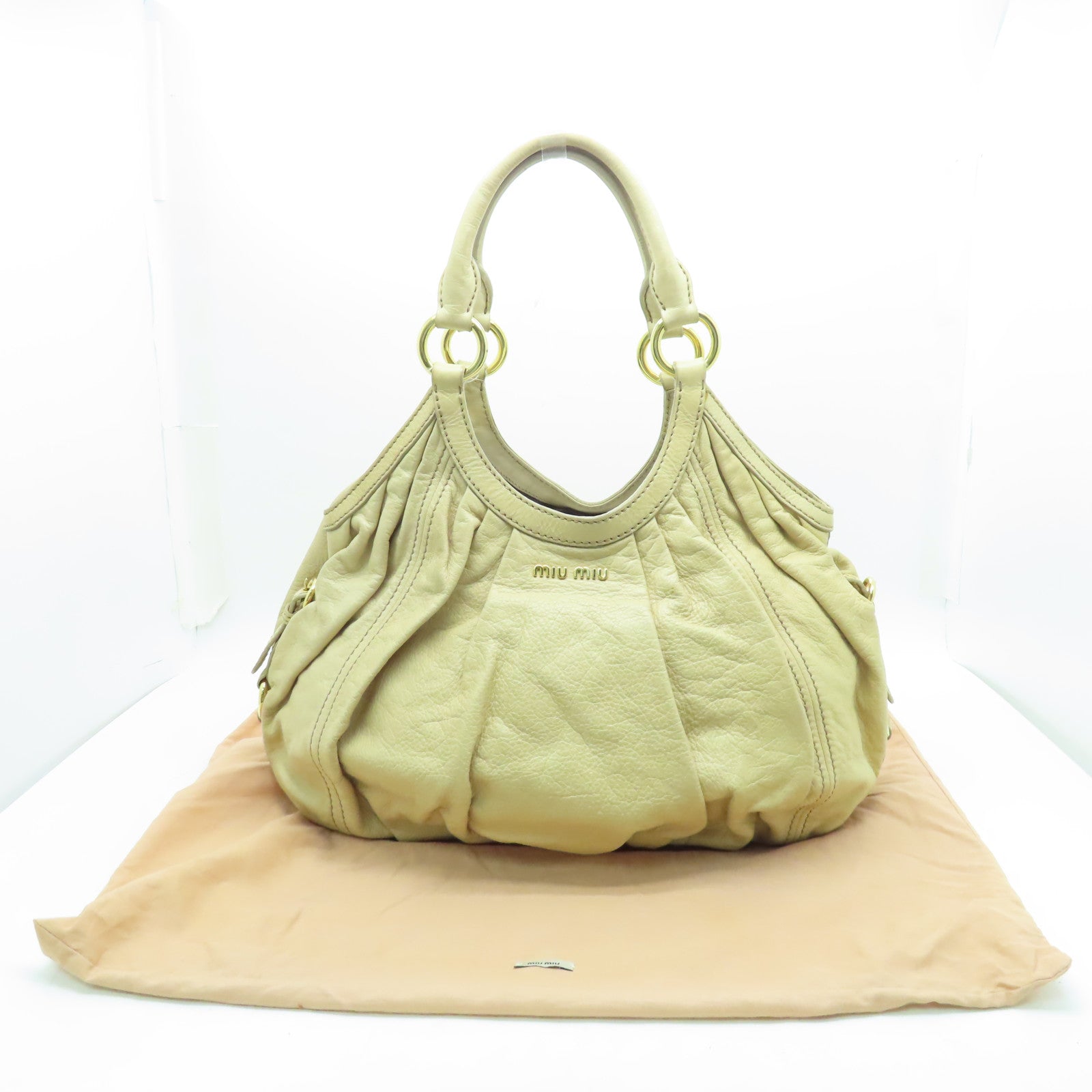 Miu Miu 【激減優惠】牛皮皮革Shoulder Bag金扣肩背袋米色