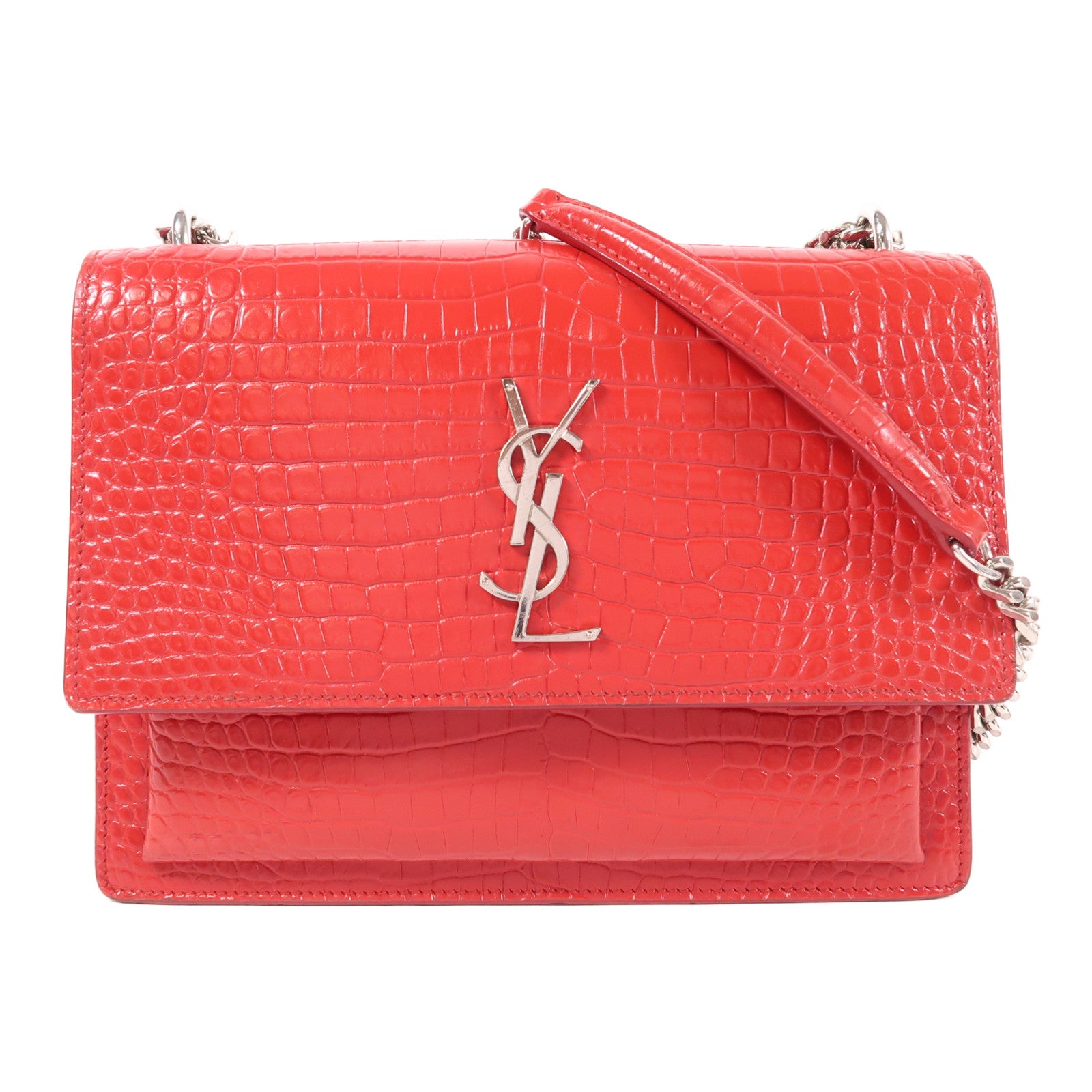 SAINT LAURENT 牛皮皮革Sunset Medium銀扣鏈帶肩背袋