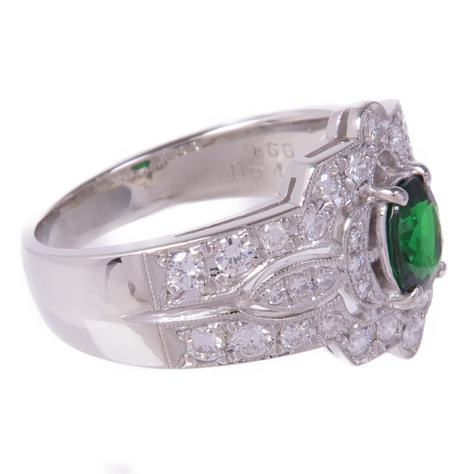 JEWELRY PT950鉑金Garnet Diamond Ring鈣鋁榴石/鑽石戒指US#7.25