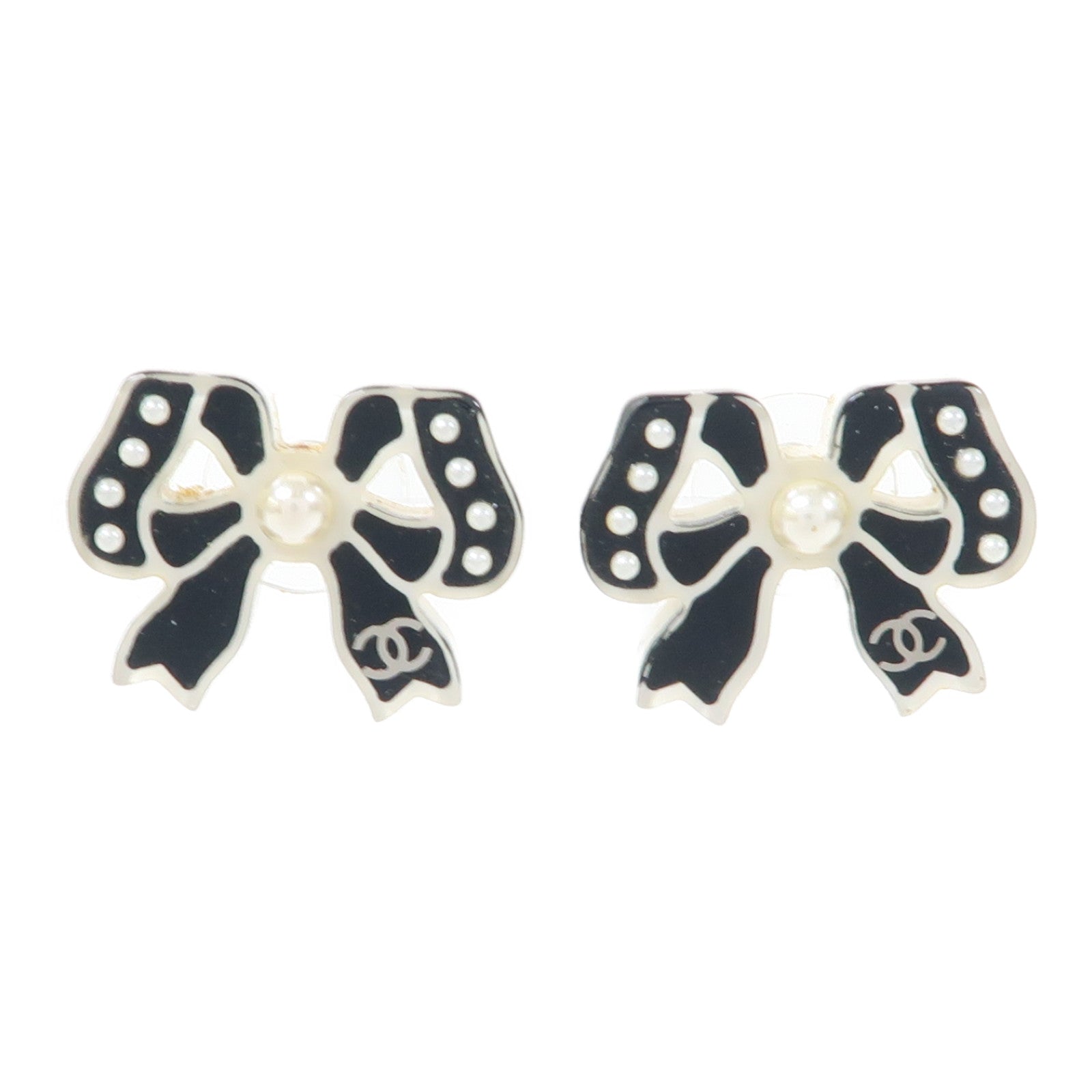 CHANEL PVC Bow Earrings耳環黑色/白色