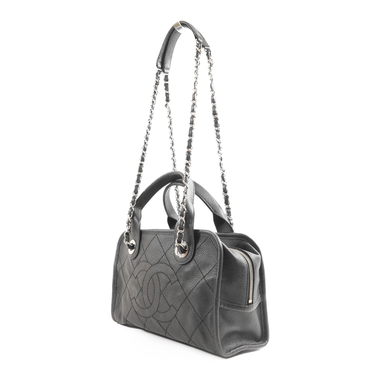 CHANEL 牛皮皮革Shoulder Bag銀扣手挽肩背兩用袋