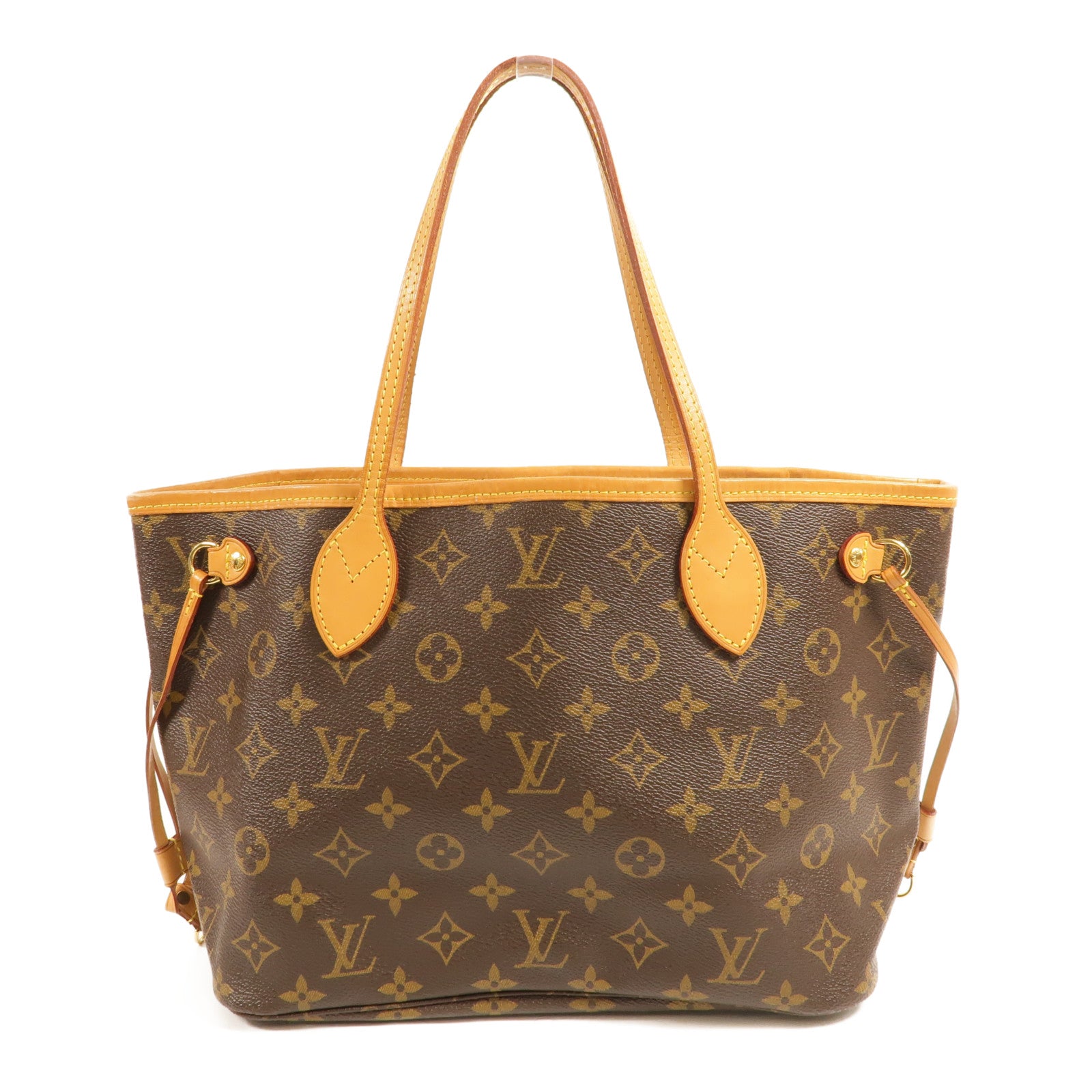 LOUIS VUITTON Monogram Neverfull PM金扣手挽袋棕色