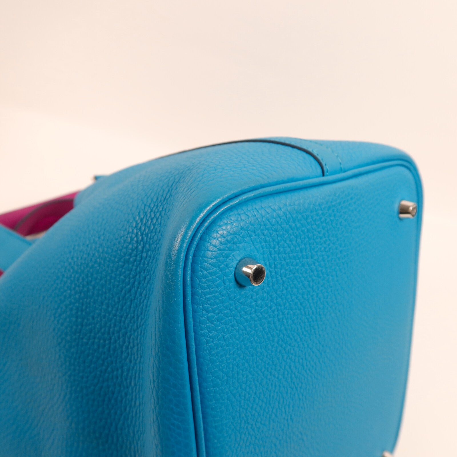 HERMES Clemence皮革Picotin MM扣手挽袋Bleu Frida/Rose Mex
