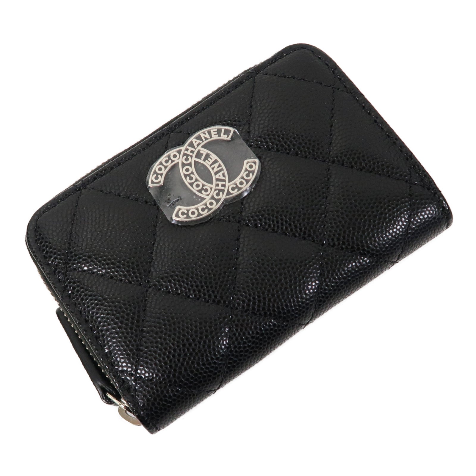 CHANEL Caviar皮革Card Case銀扣卡片套黑色