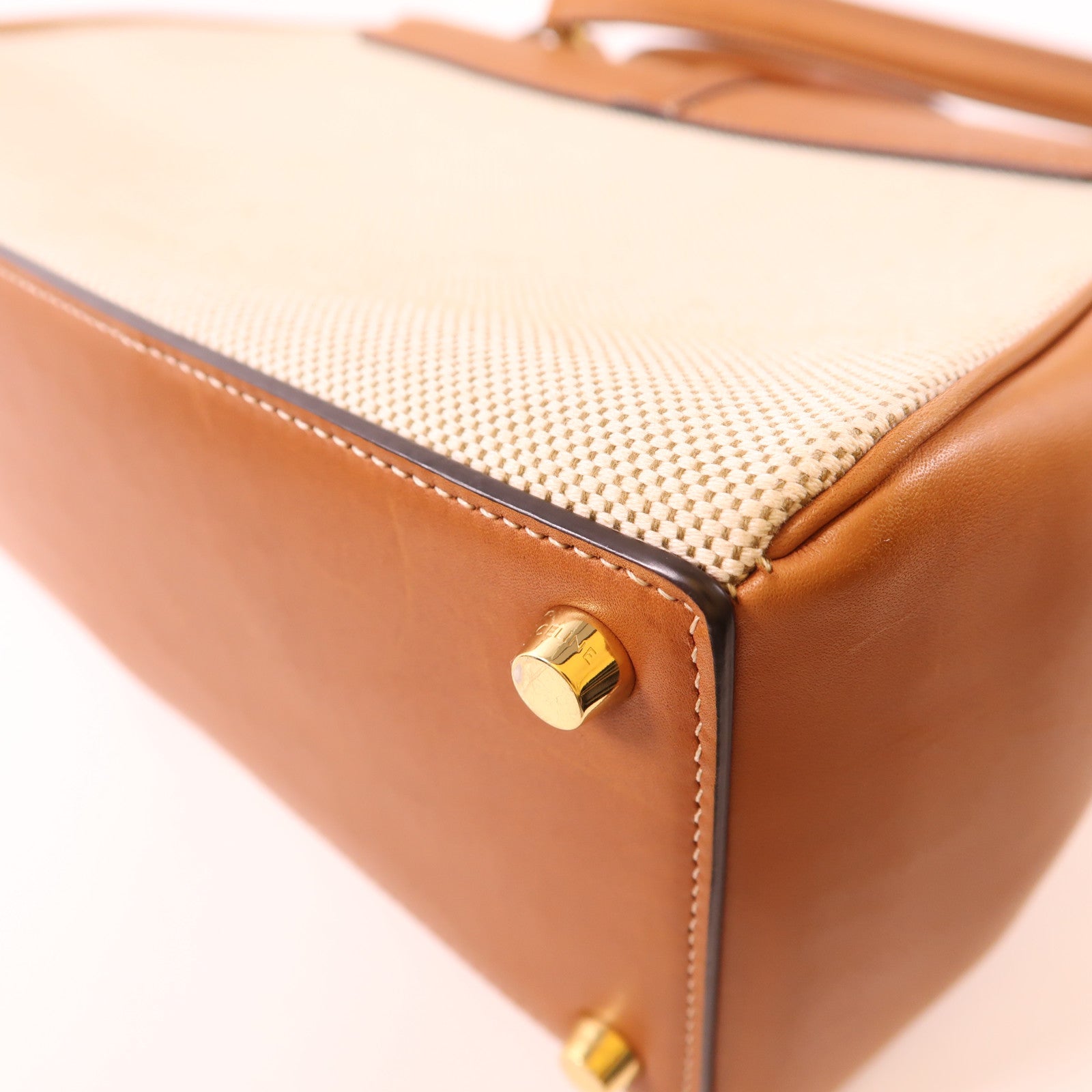 CELINE 帆布/牛皮皮革Classique 16金扣手挽肩背兩用袋