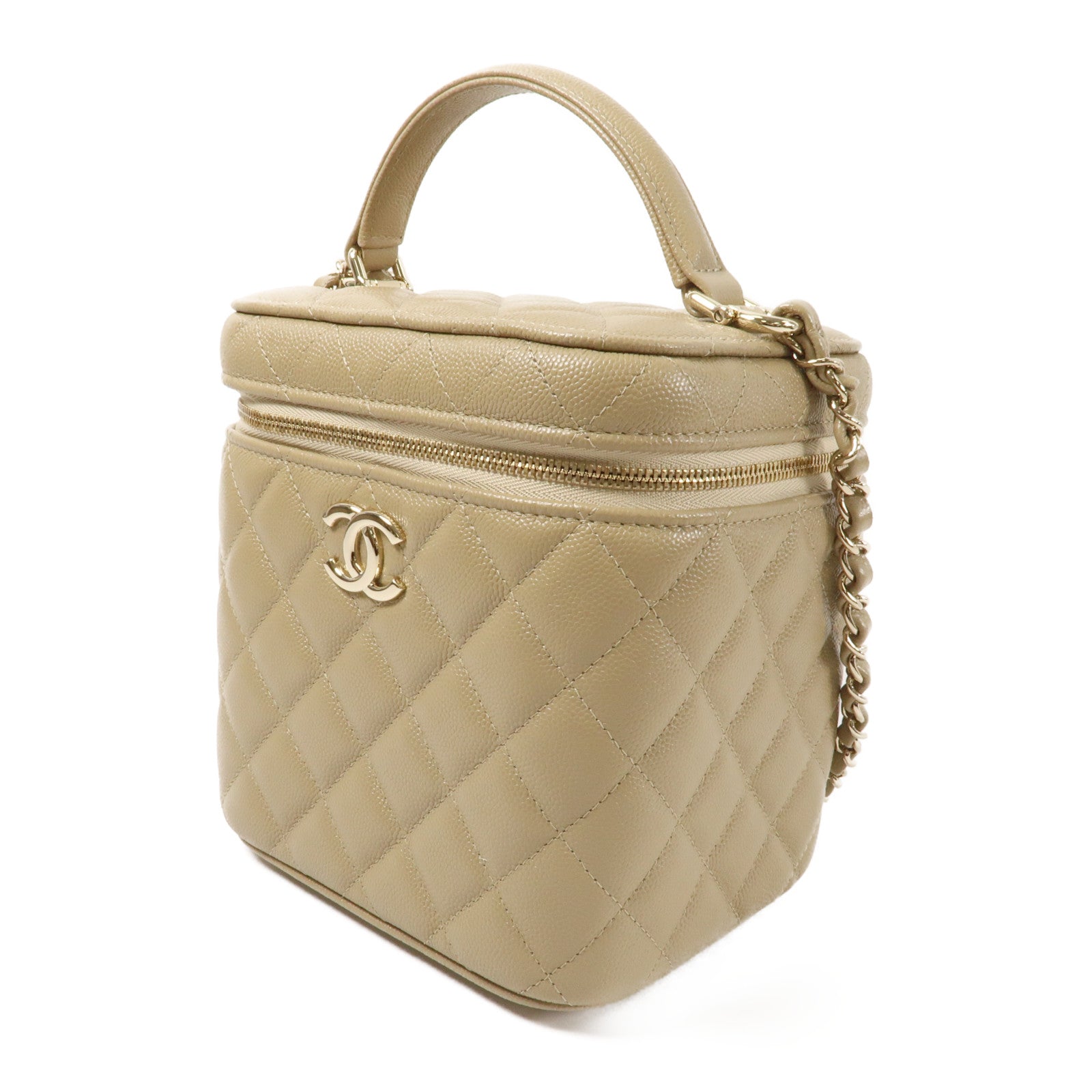 CHANEL 牛皮皮革Vanity Case金扣鏈帶手挽肩背兩用袋