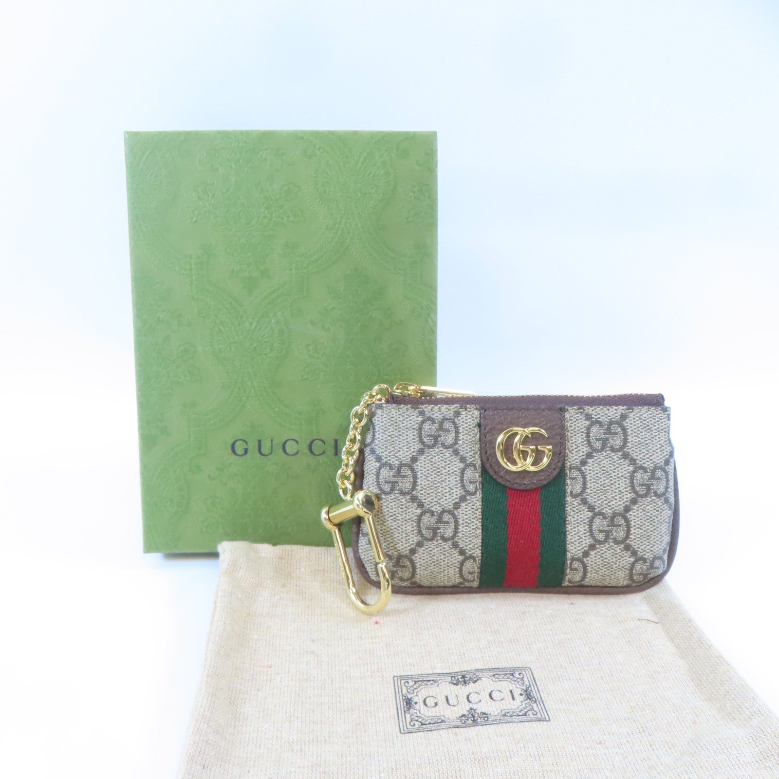 GUCCI 塗層帆布Ophidia Coin Key Case金扣零錢鎖匙包啡色
