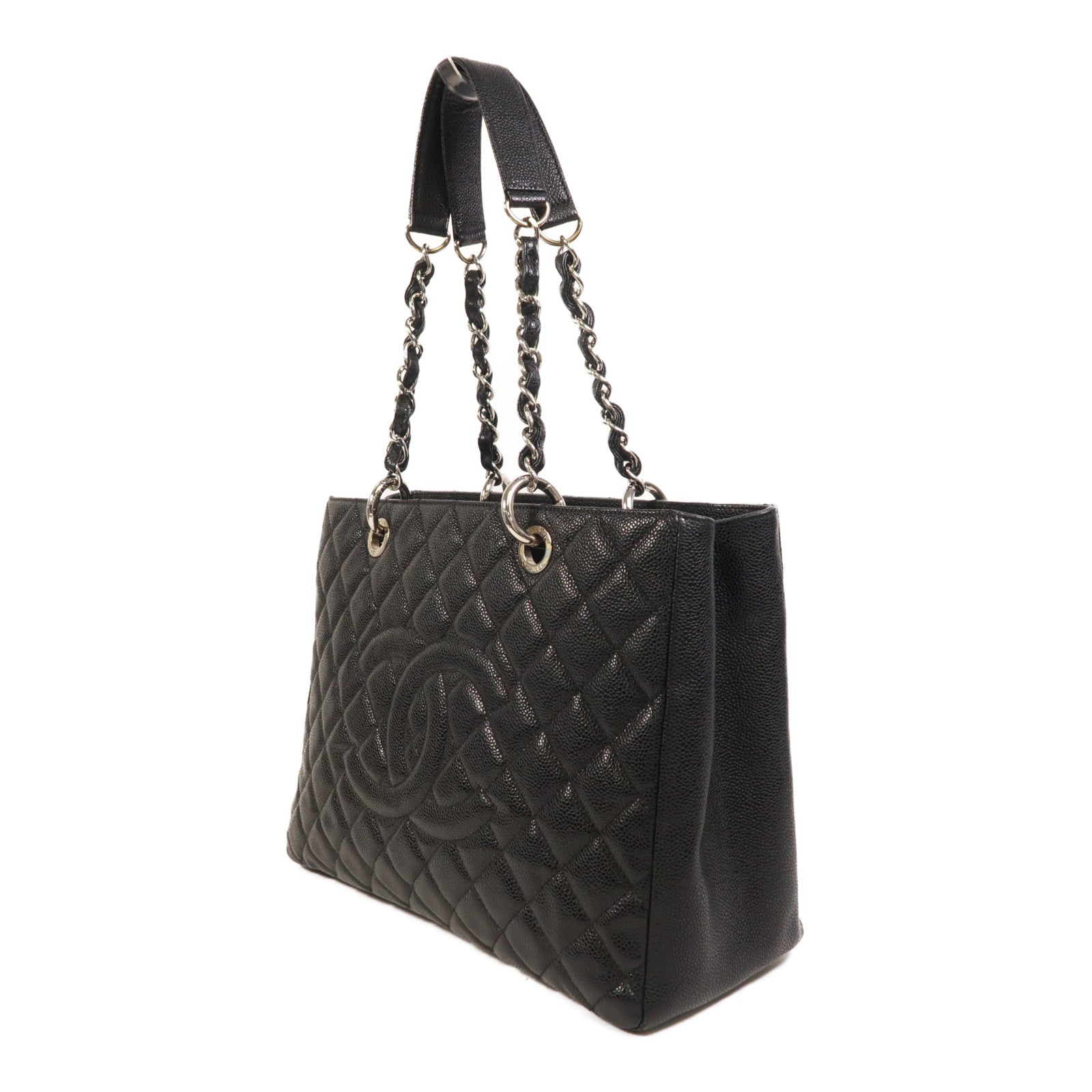 CHANEL 牛皮皮革GST Grand Shopping Tote Bag銀扣鏈帶肩背袋