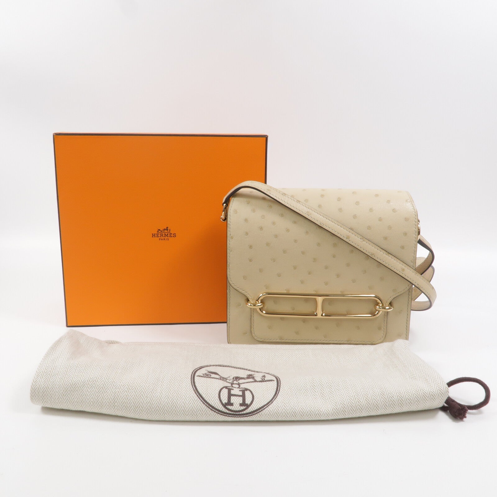 HERMES Ostrich皮革Roulis Mini肩背袋Nata