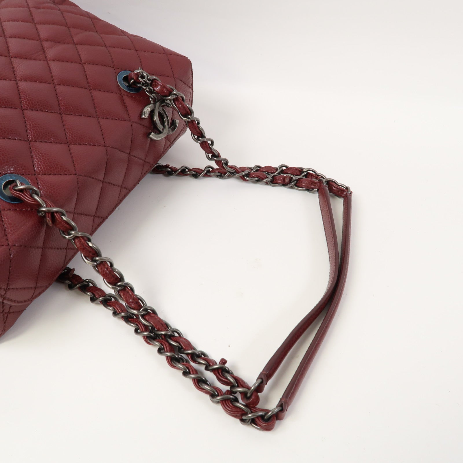CHANEL 【激減優惠】菱格牛皮皮革Chain Shoulder銀扣鏈帶肩背袋紅色