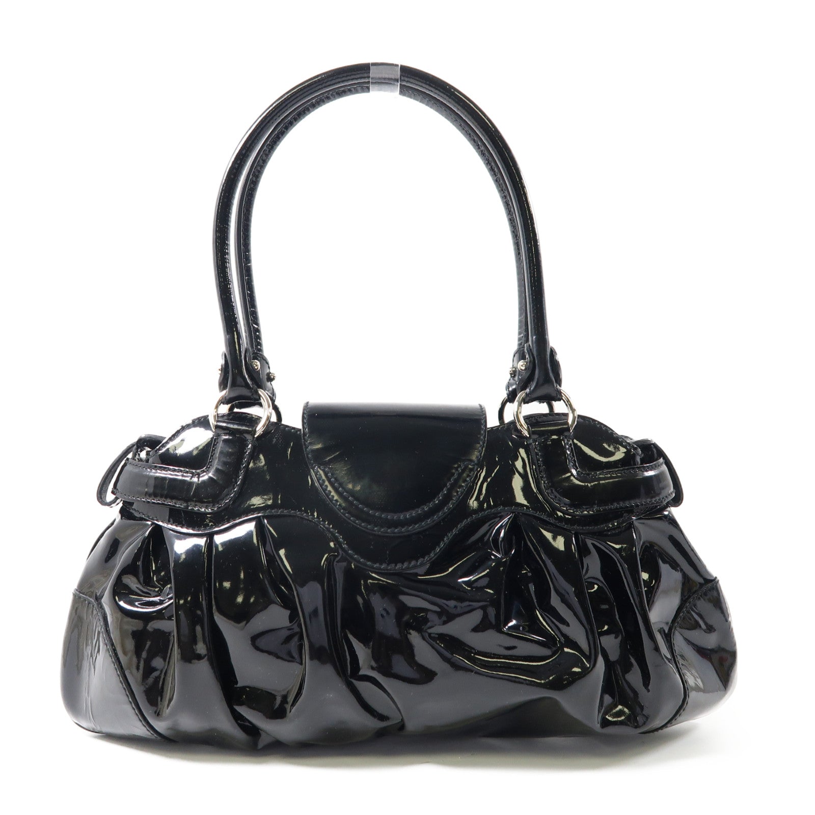 Salvatore Ferragamo 漆皮皮革Hand Bag銀扣手挽袋黑色