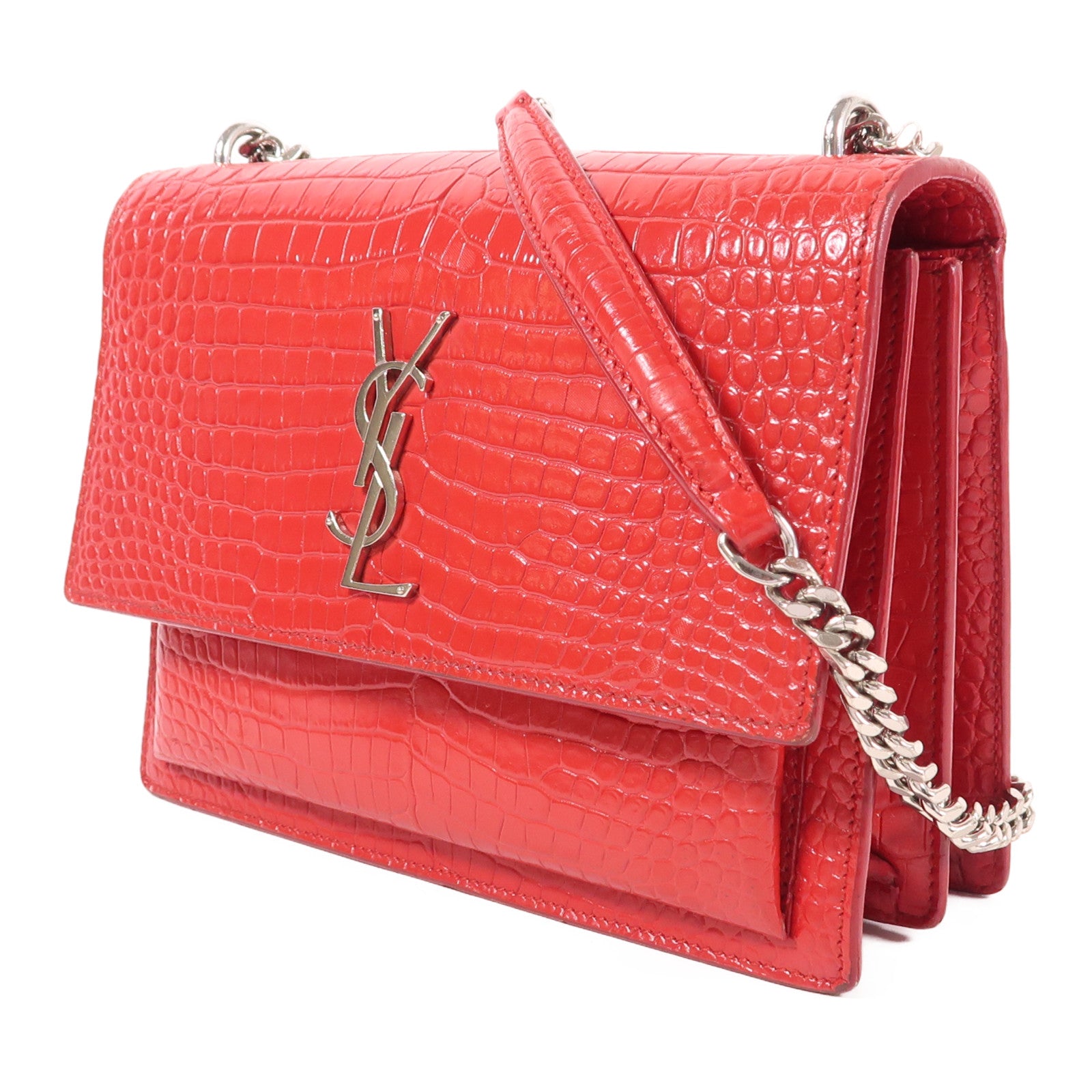 SAINT LAURENT 牛皮皮革Sunset Medium銀扣鏈帶肩背袋
