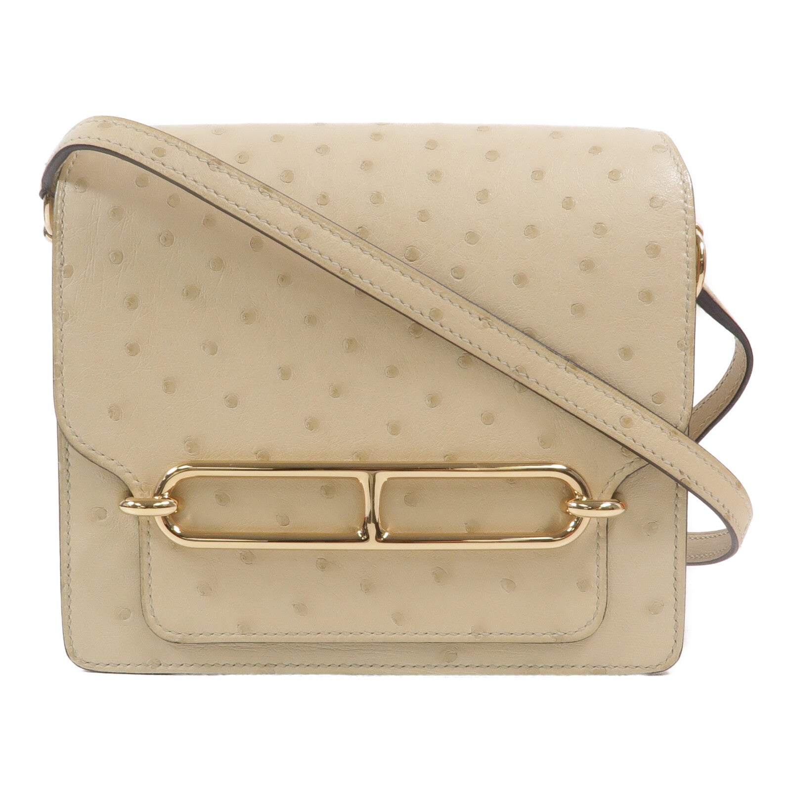 HERMES Ostrich皮革Roulis Mini肩背袋Nata
