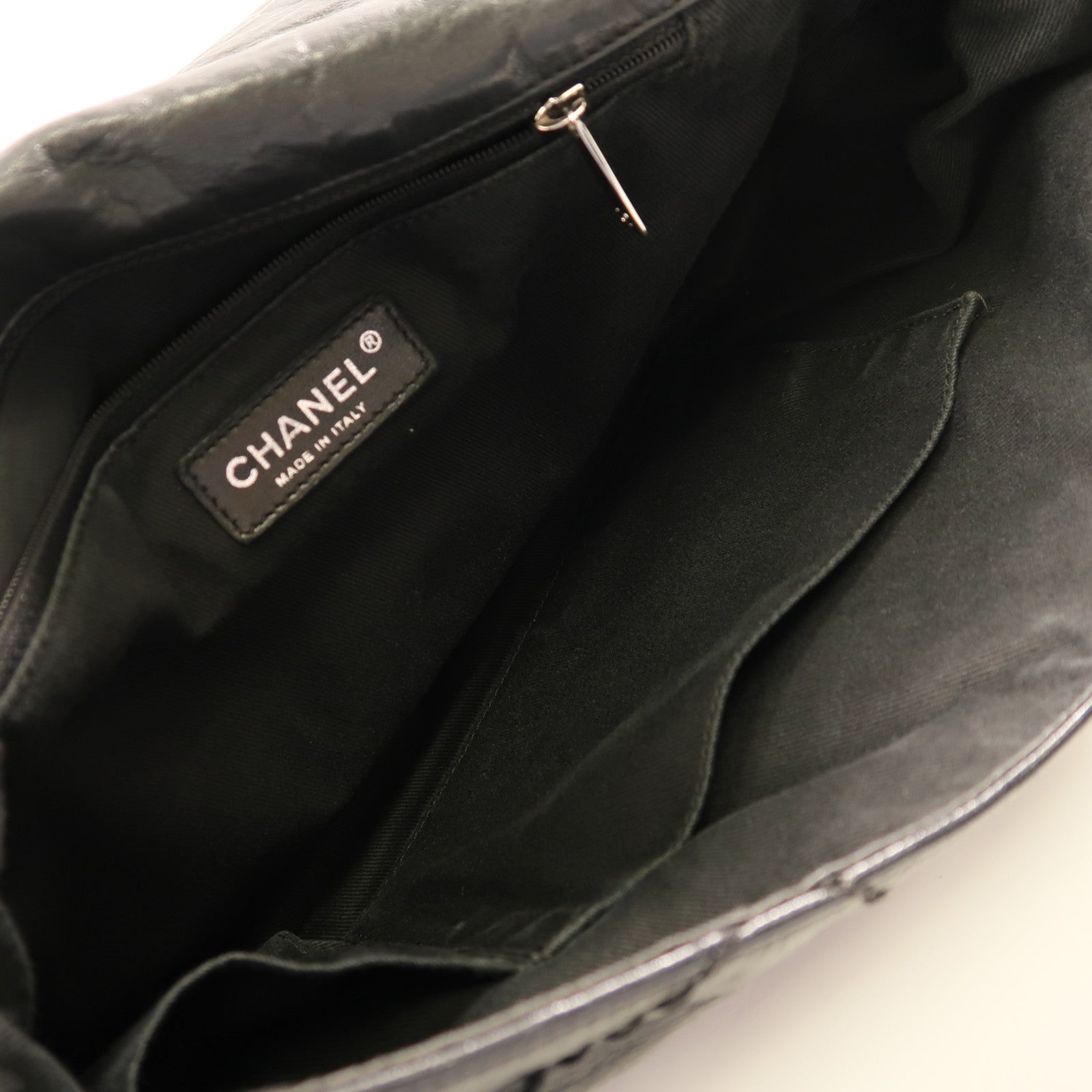 CHANEL 牛皮皮革Chain Shoulder銀扣鏈帶肩背袋黑色